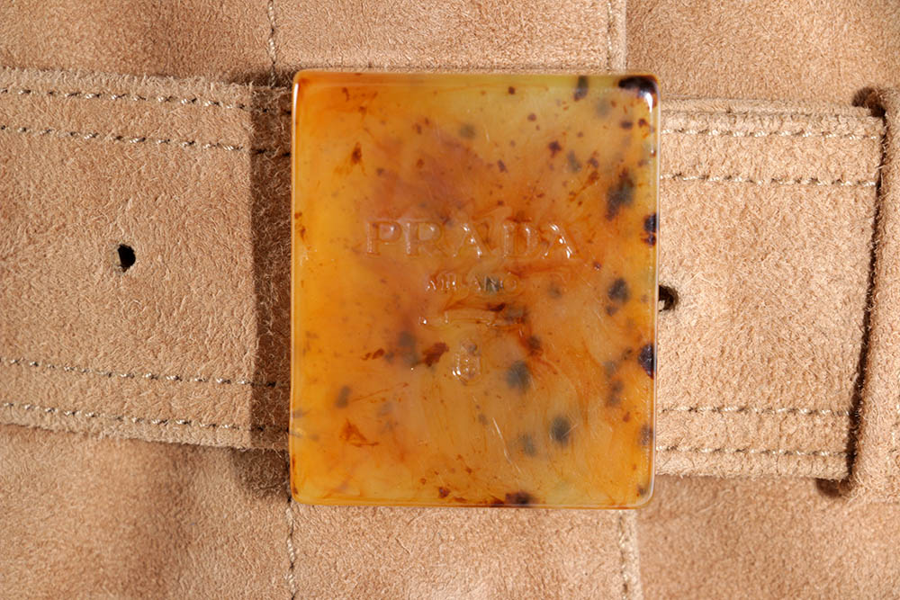 Women's Prada Belted Khaki Suede Leather Jacket