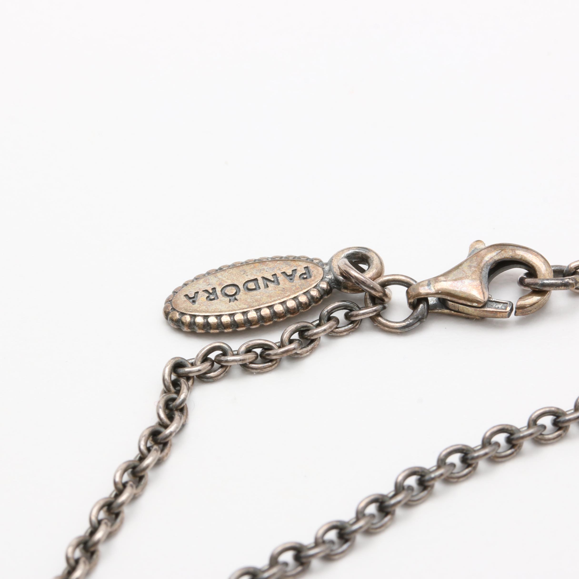 Pandora Sterling Silver Onyx Cameo and Cultured Pearl Necklace