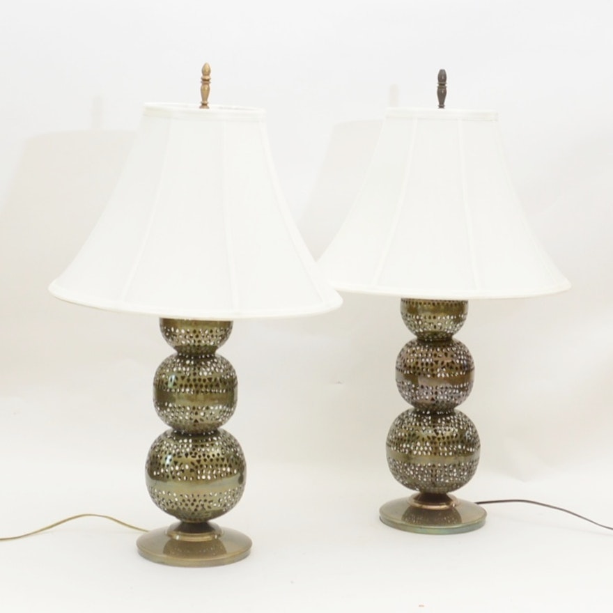 Reticulated Metal Orb Table Lamps