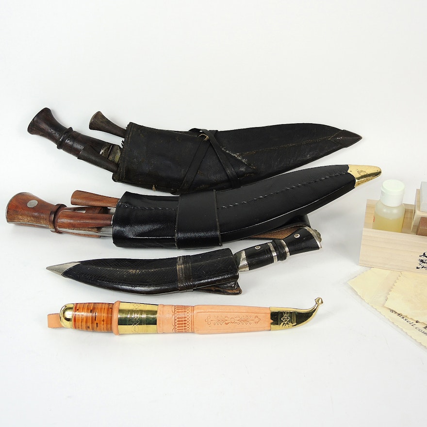 Vintage and New Gurkha Knife Collection with Sharpener