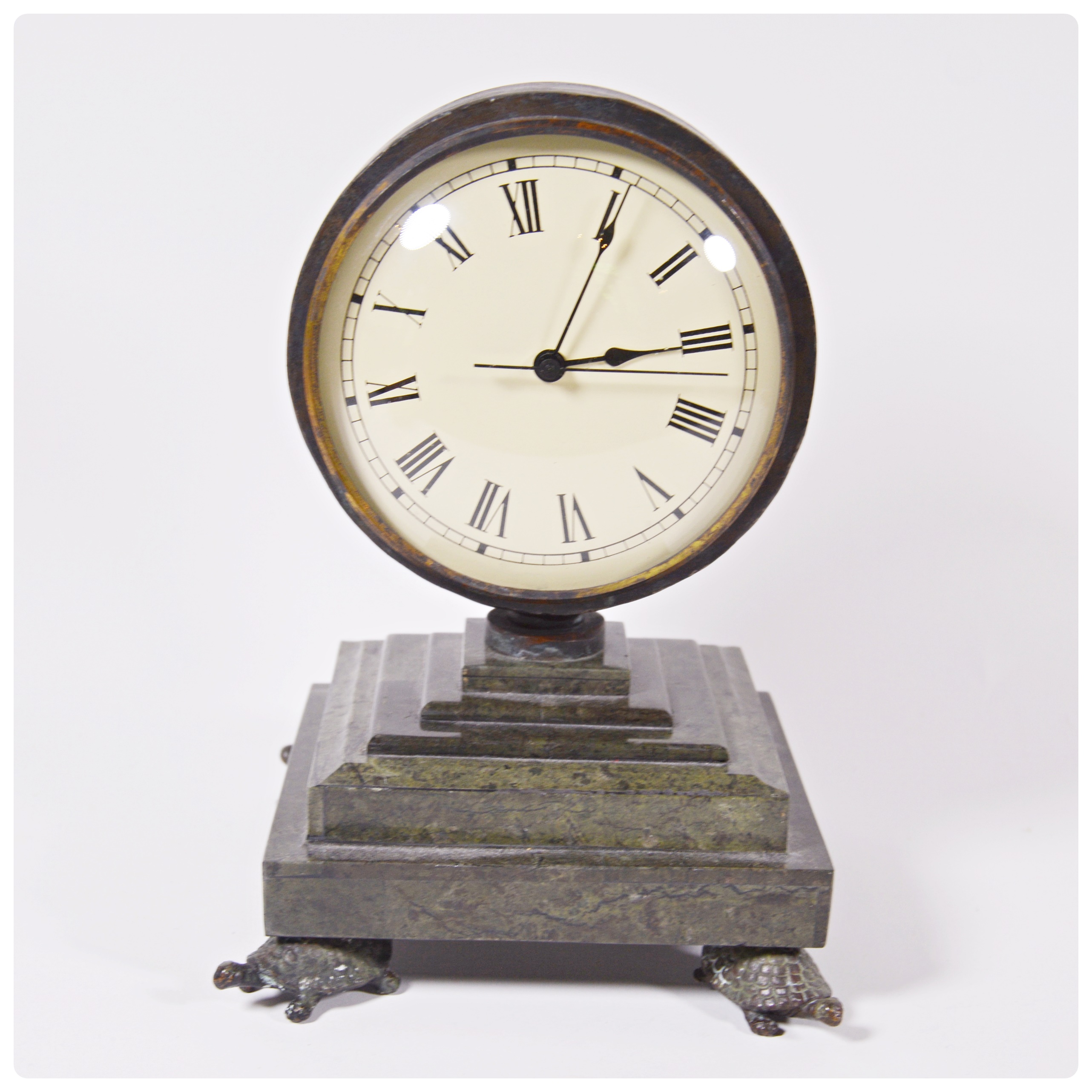 Maitland-Smith Turtle Foot Mantle Clock and Carp Magnifying Glass