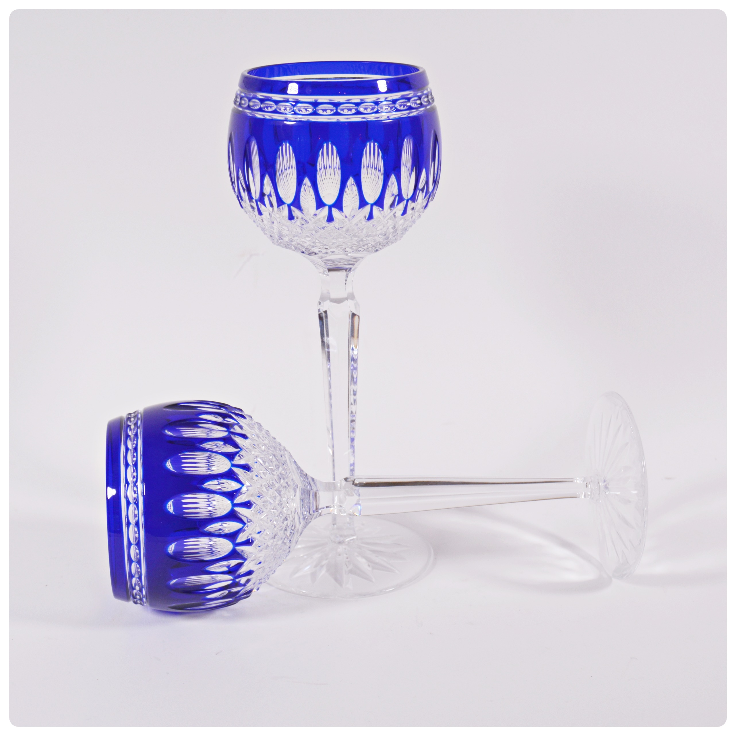 Waterford "Clarendon" Cobalt Blue Crystal Wine Hock Glasses