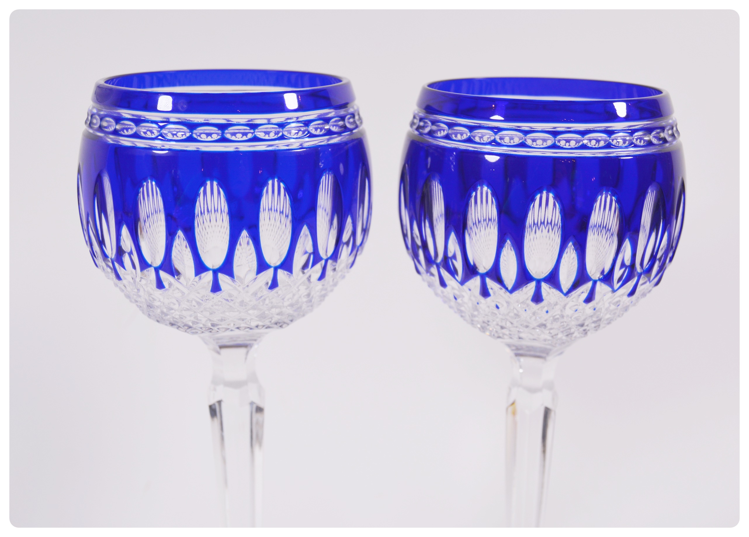 Waterford "Clarendon" Cobalt Blue Crystal Wine Hock Glasses