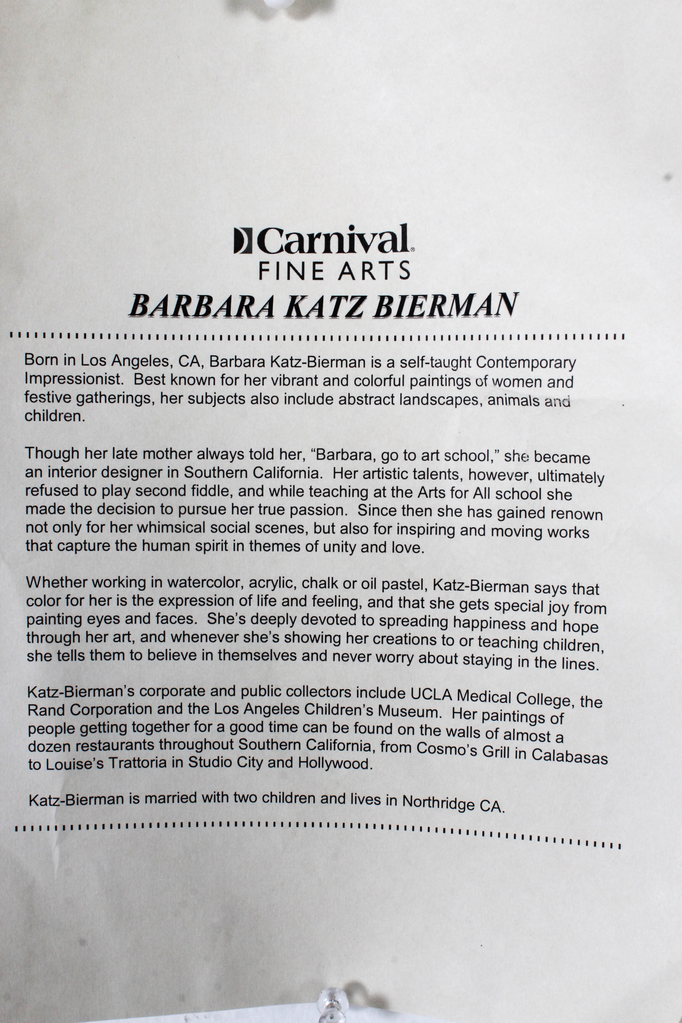 Barbara Katz Bierman Signed Limited Edition Lithograph "Happy Hour"