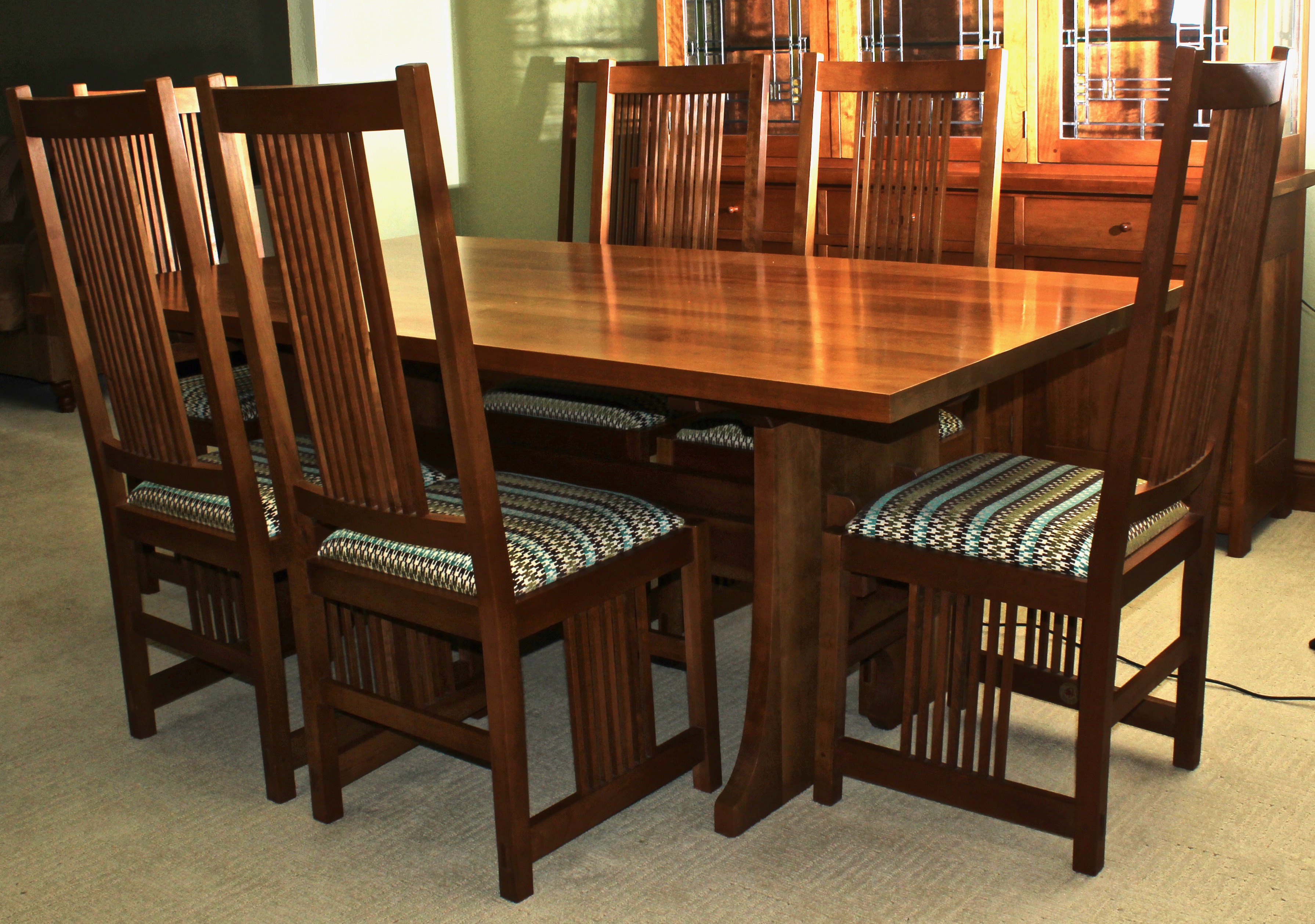 Stickley Mission Style Cherry Dining Table with Eight Chairs