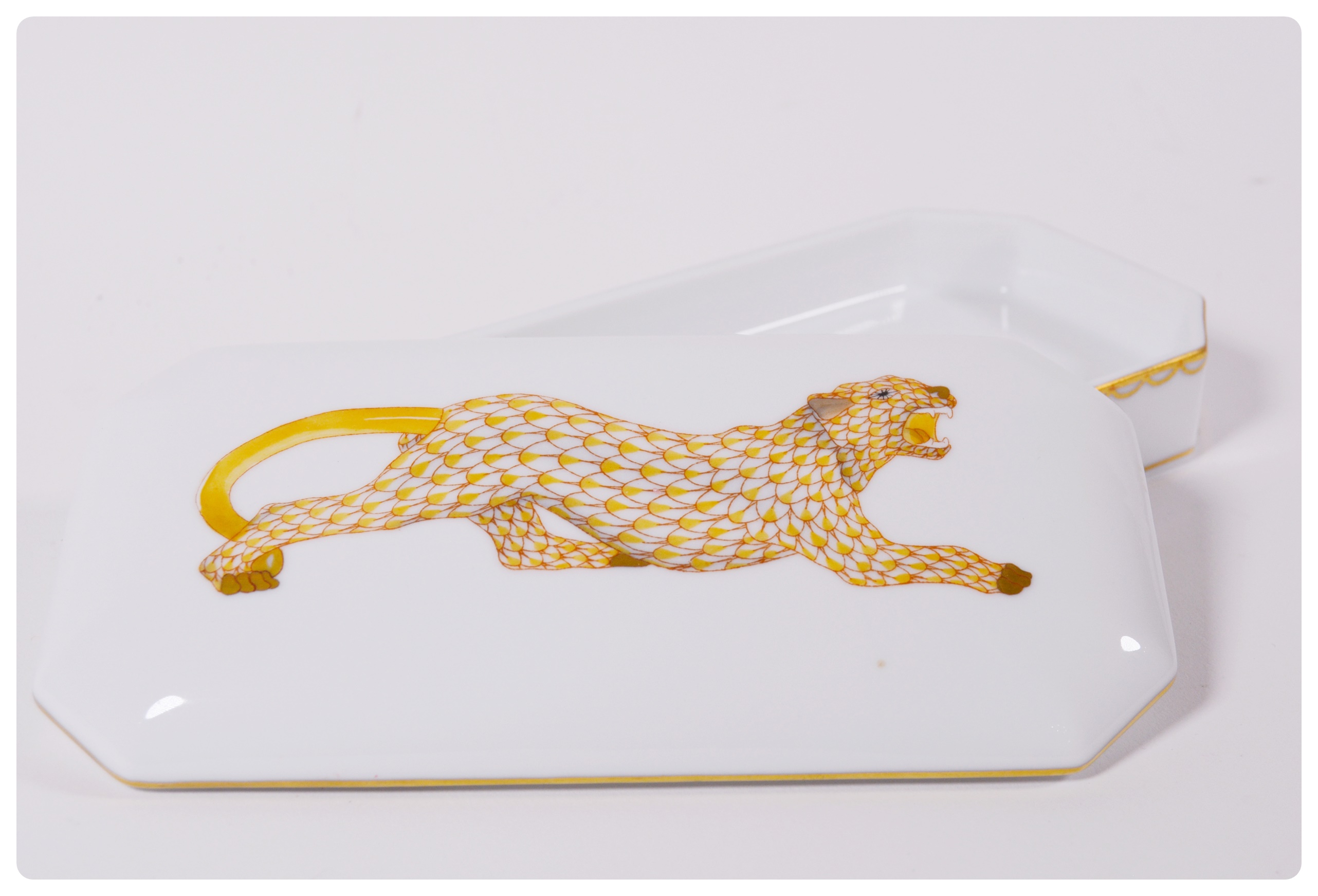 Herend First Edition Leopard Oblong Porcelain Trinket Box