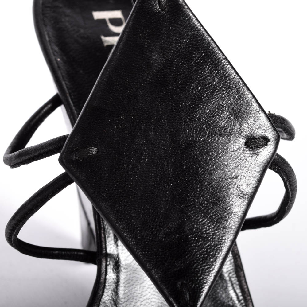 Prada Black Leather Wedge Sandals