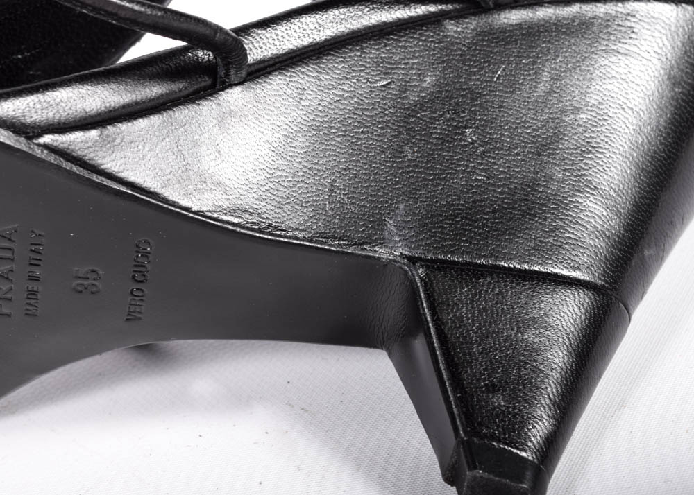 Prada Black Leather Wedge Sandals