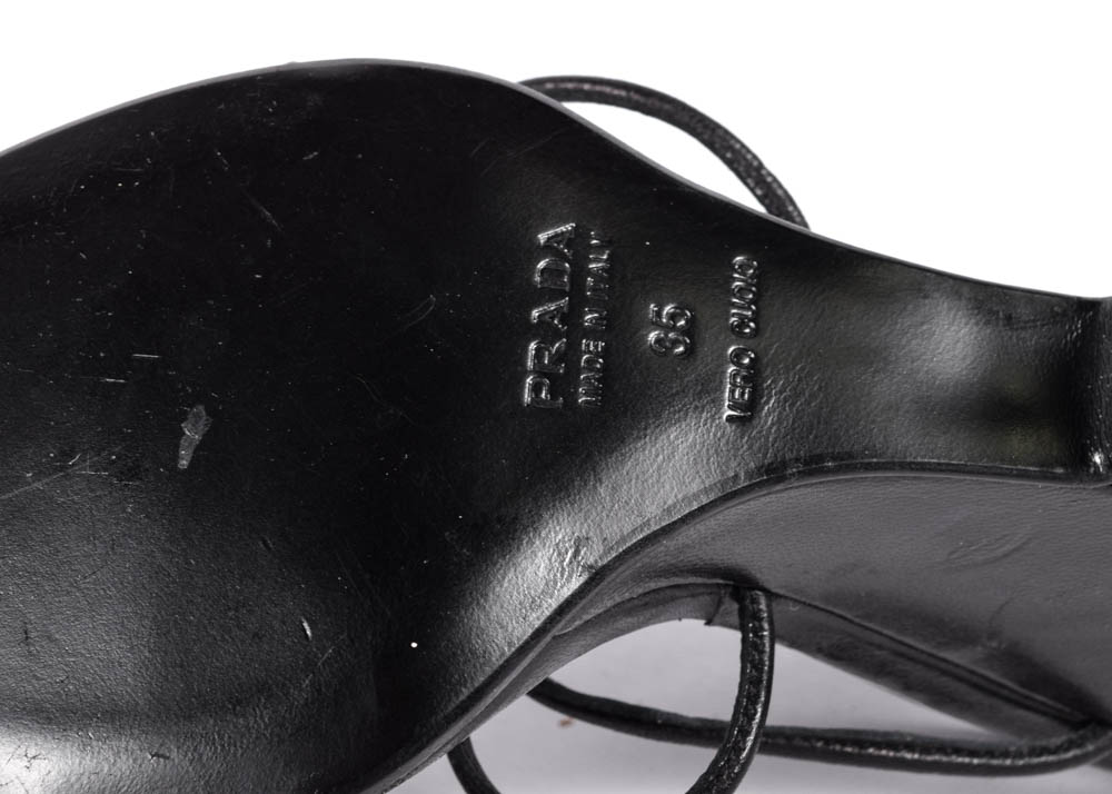 Prada Black Leather Wedge Sandals
