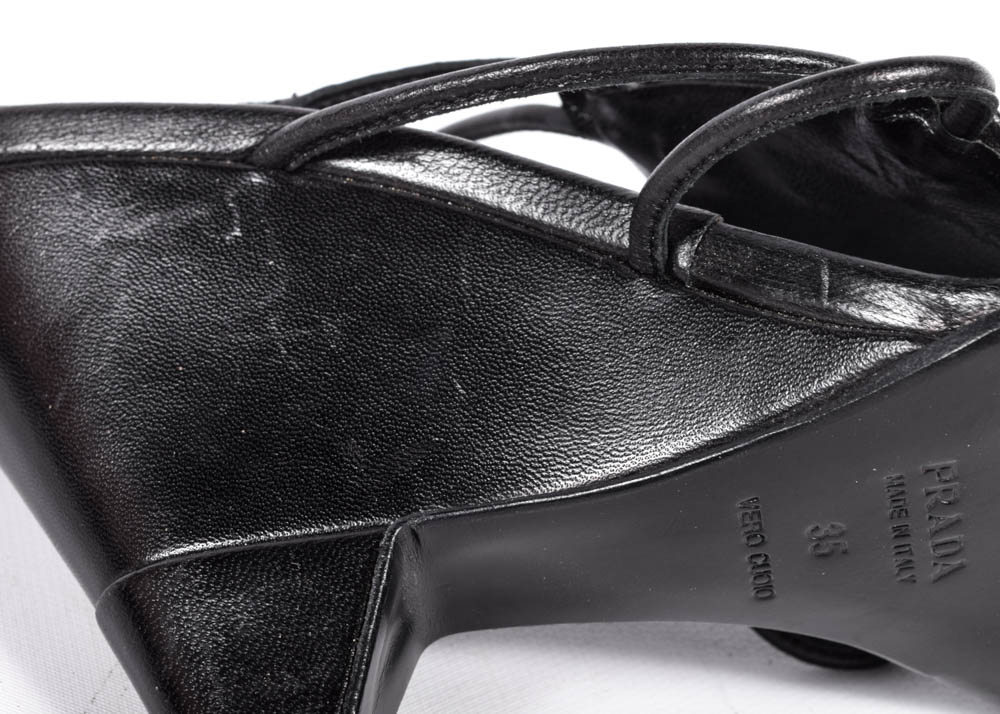 Prada Black Leather Wedge Sandals