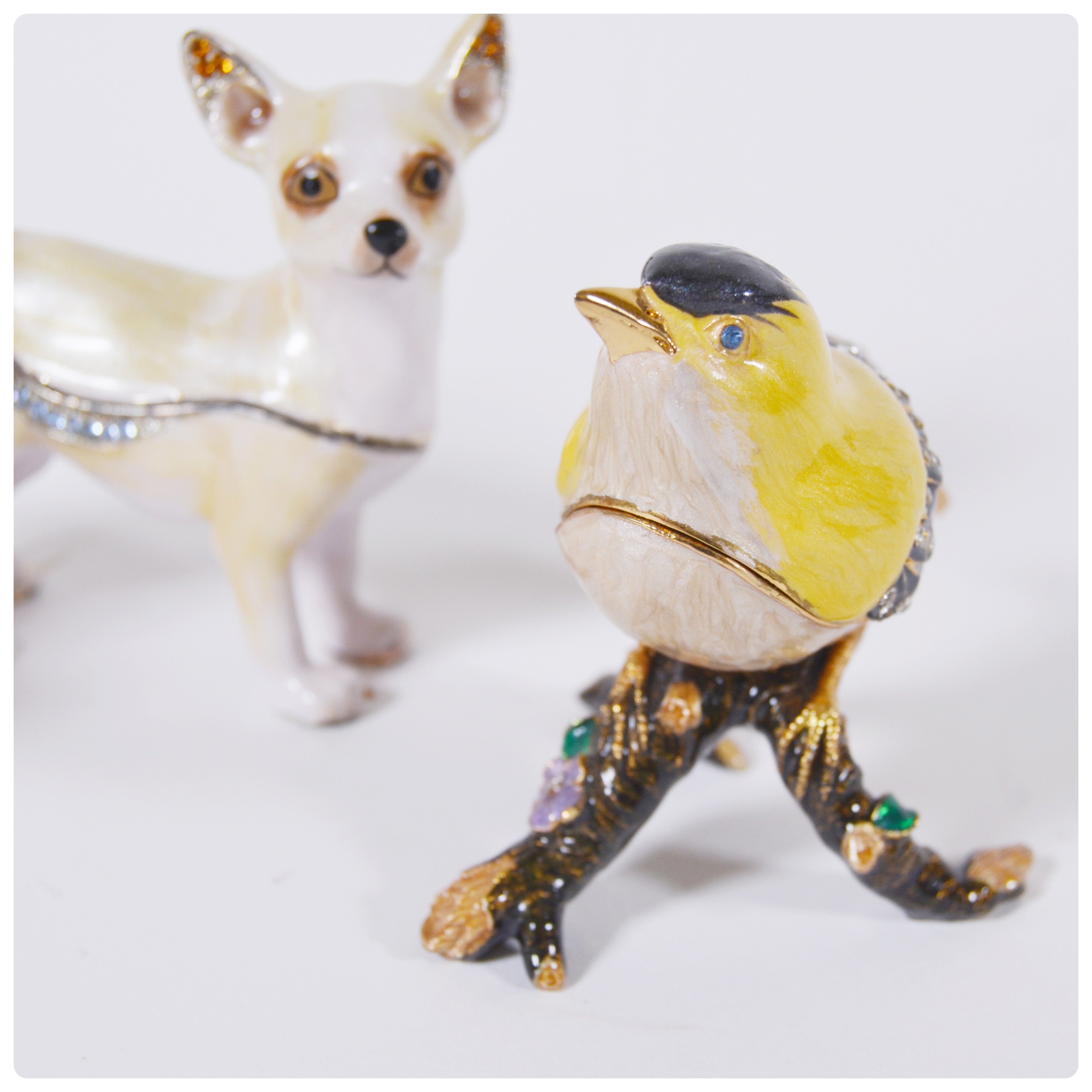 Bejeweled Enamel Figural Trinket Boxes