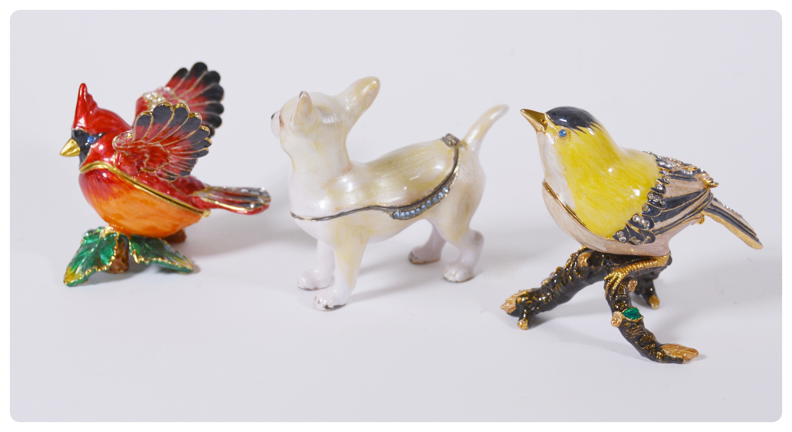 Bejeweled Enamel Figural Trinket Boxes