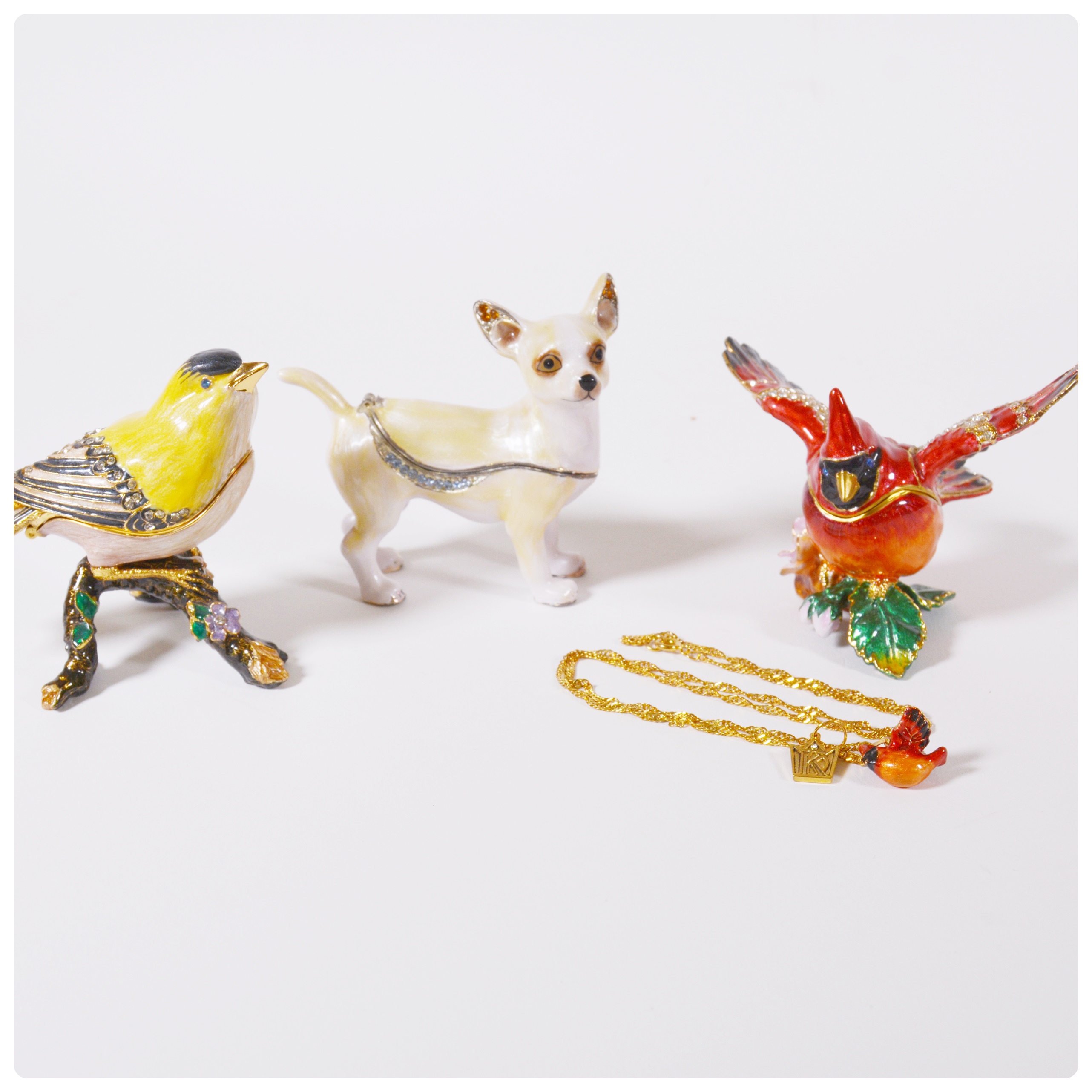 Bejeweled Enamel Figural Trinket Boxes