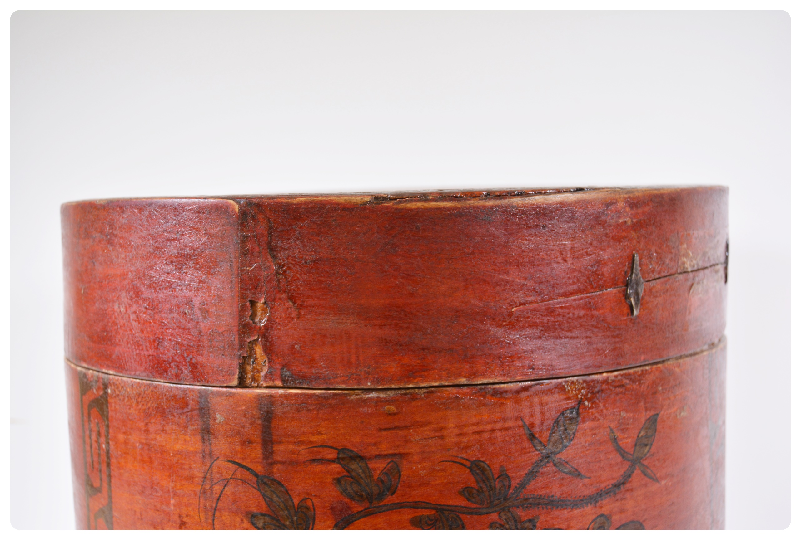 Antique Asian Style Wood Hat Box