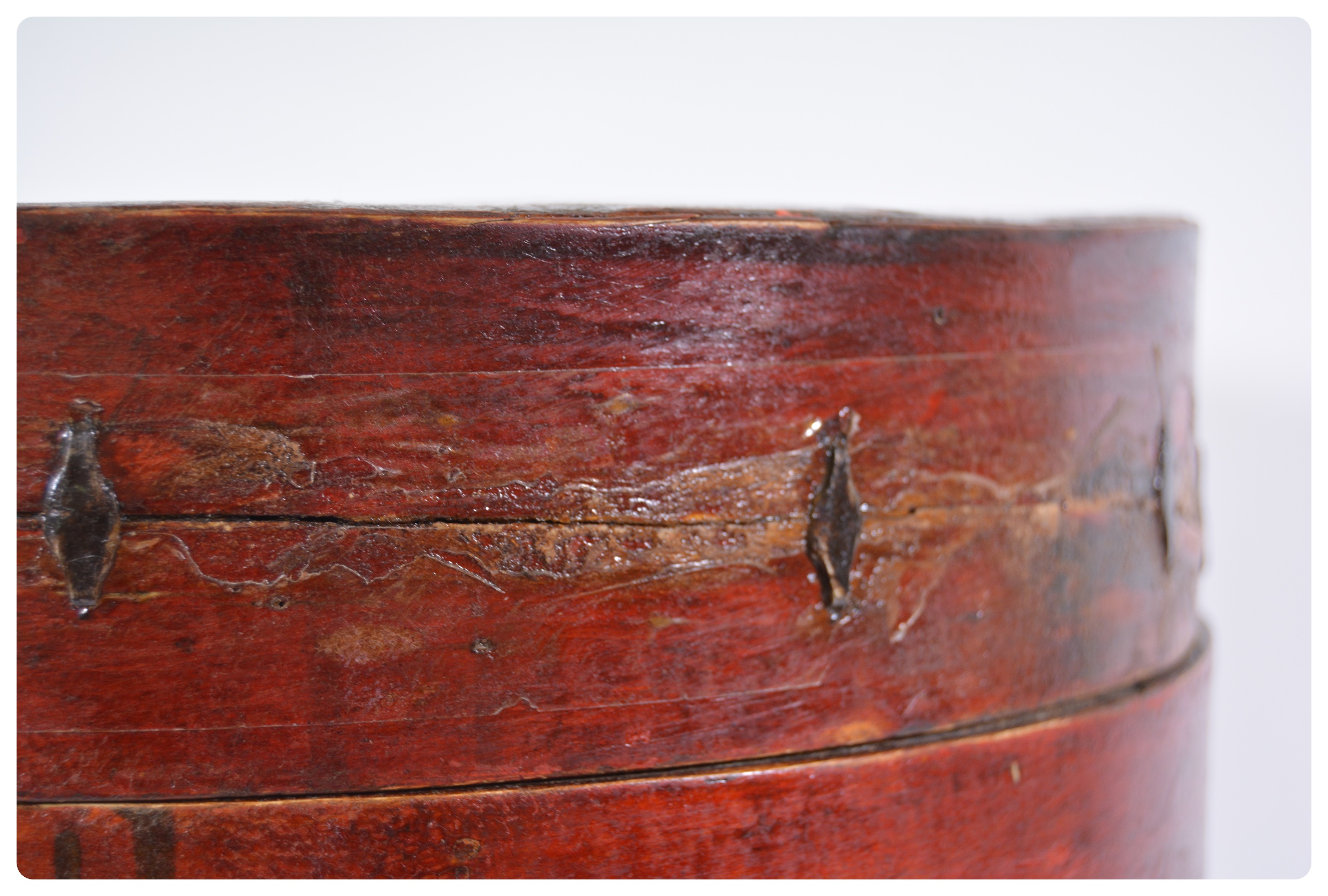 Antique Asian Style Wood Hat Box