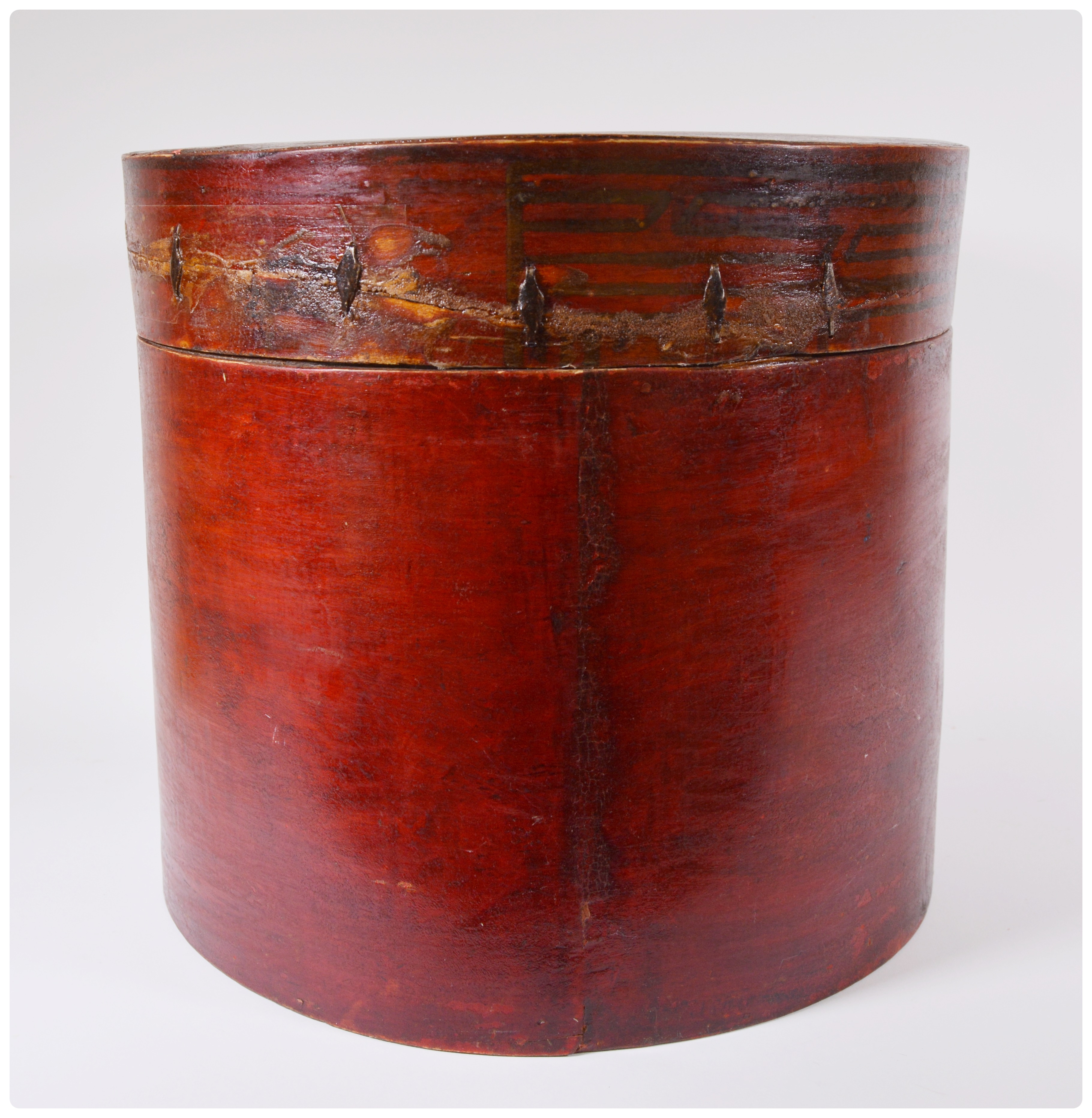 Antique Asian Style Wood Hat Box