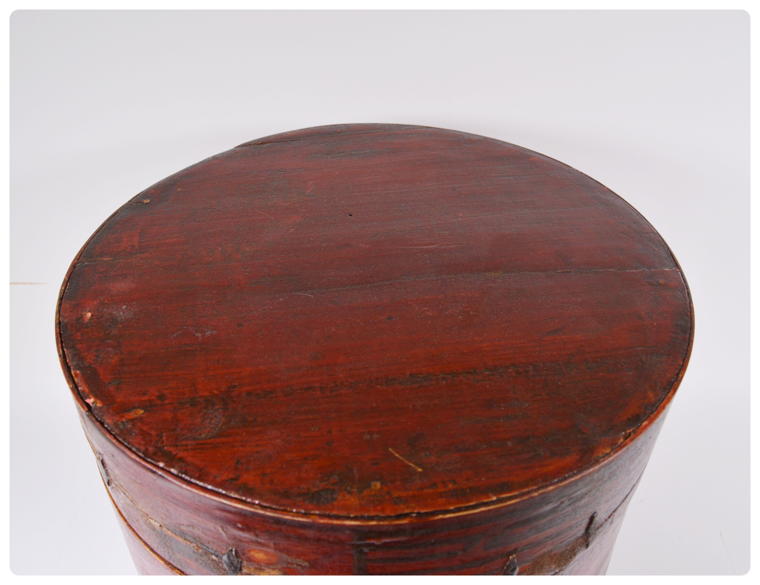 Antique Asian Style Wood Hat Box