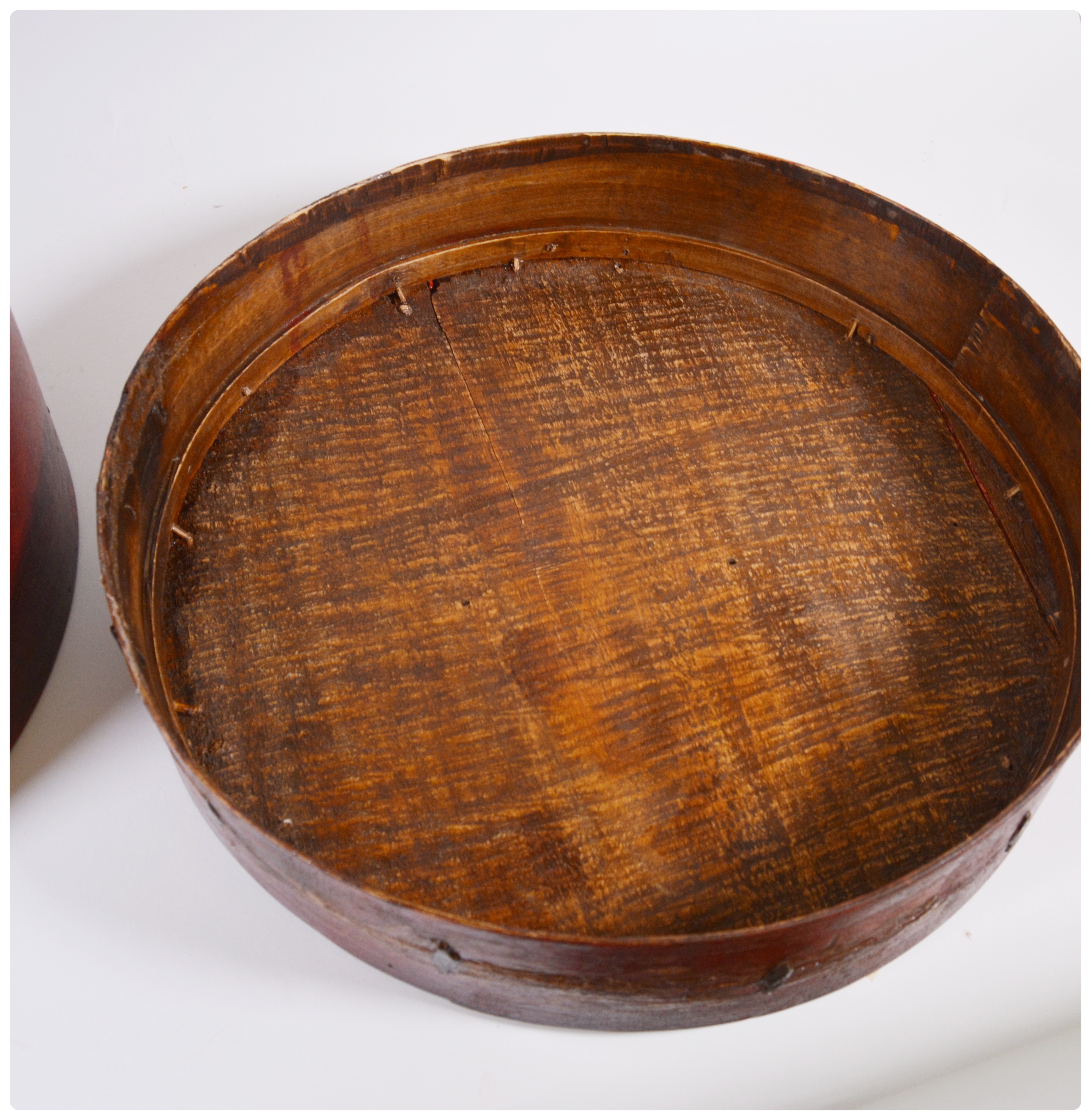 Antique Asian Style Wood Hat Box