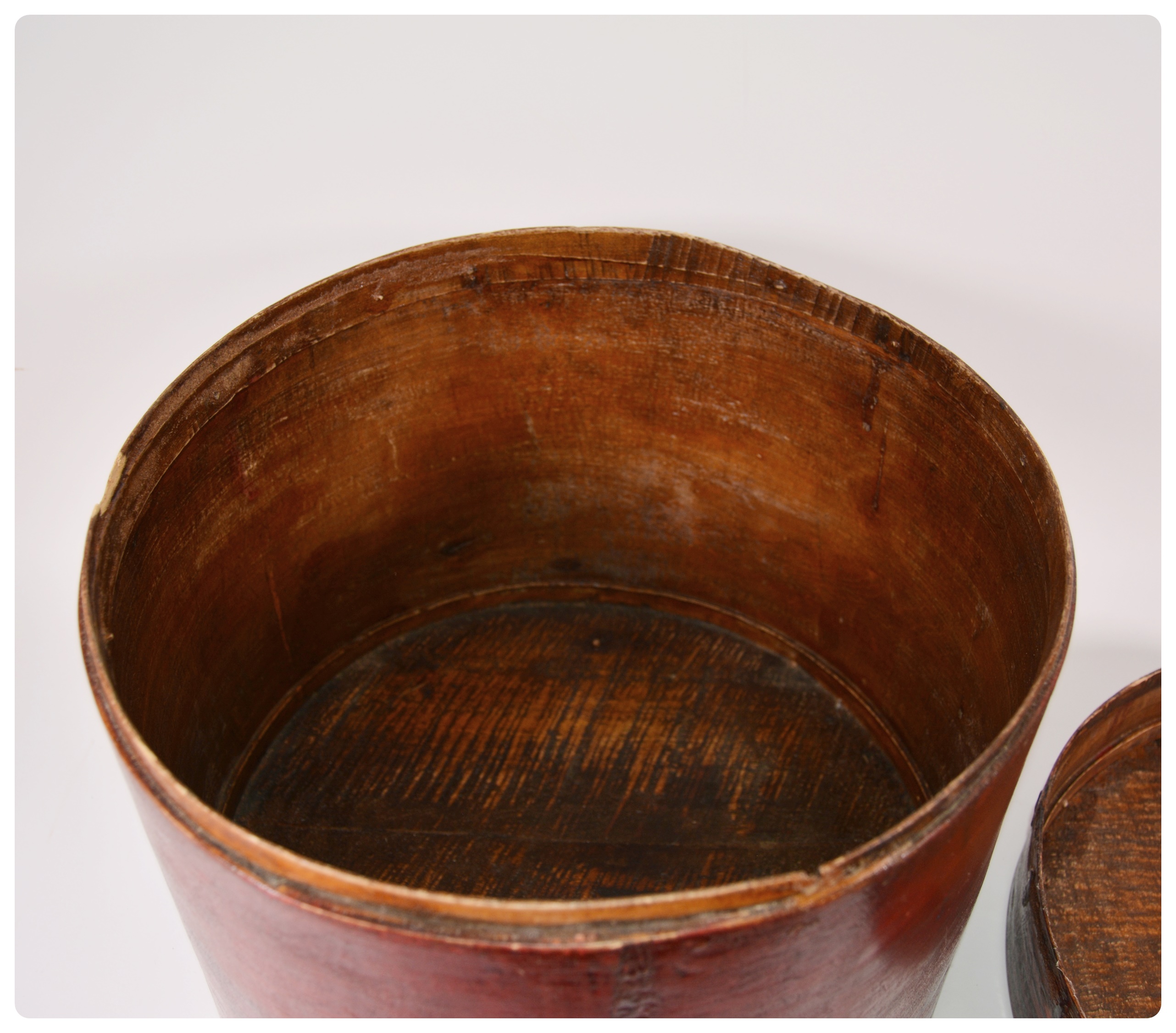 Antique Asian Style Wood Hat Box