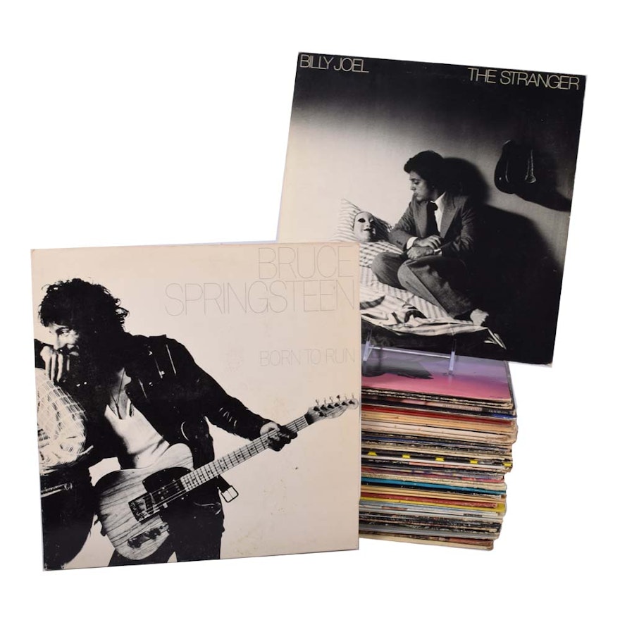 Eclectic Grouping of Records Featuring Billy Joel and Bruce Springsteen