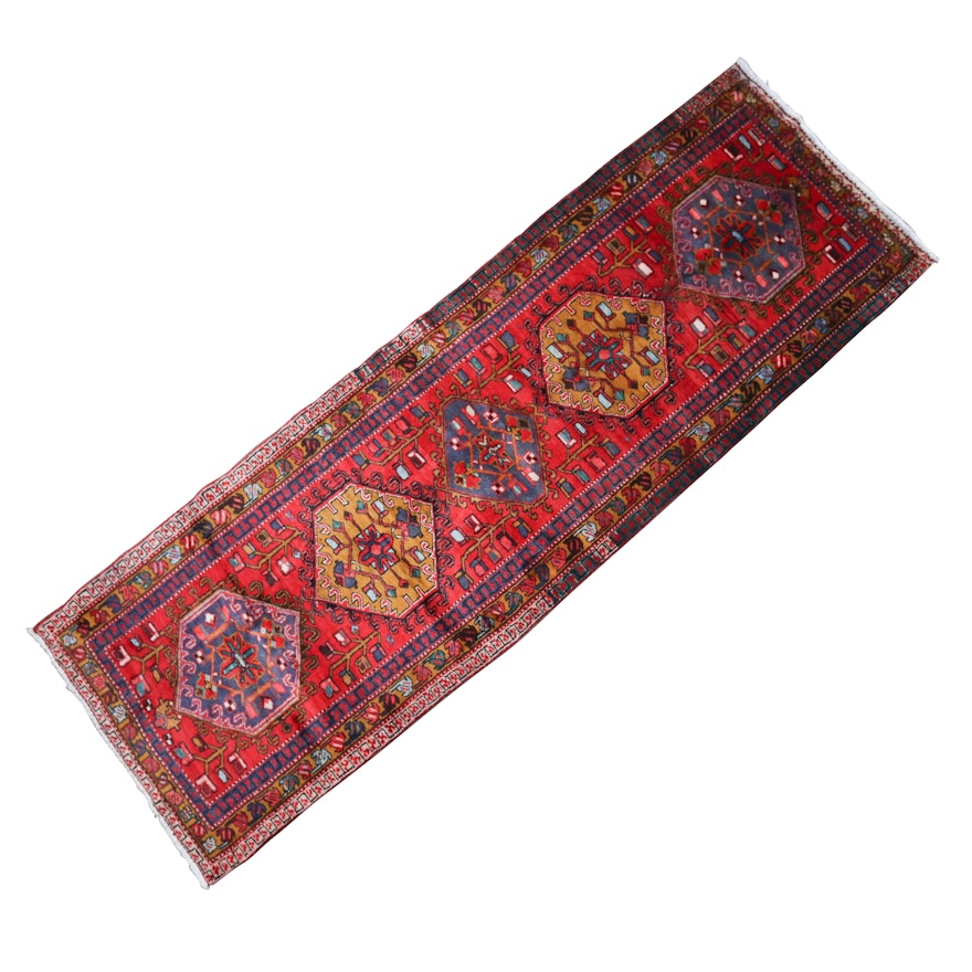 Hand-Knotted Persian Heriz Wool Carpet Runner