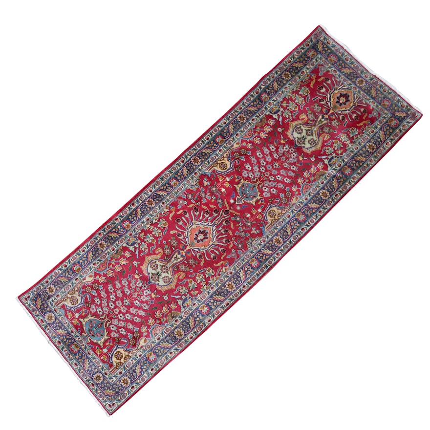 Hand-Knotted Persian Heriz "Vase" Wool Carpet Runner