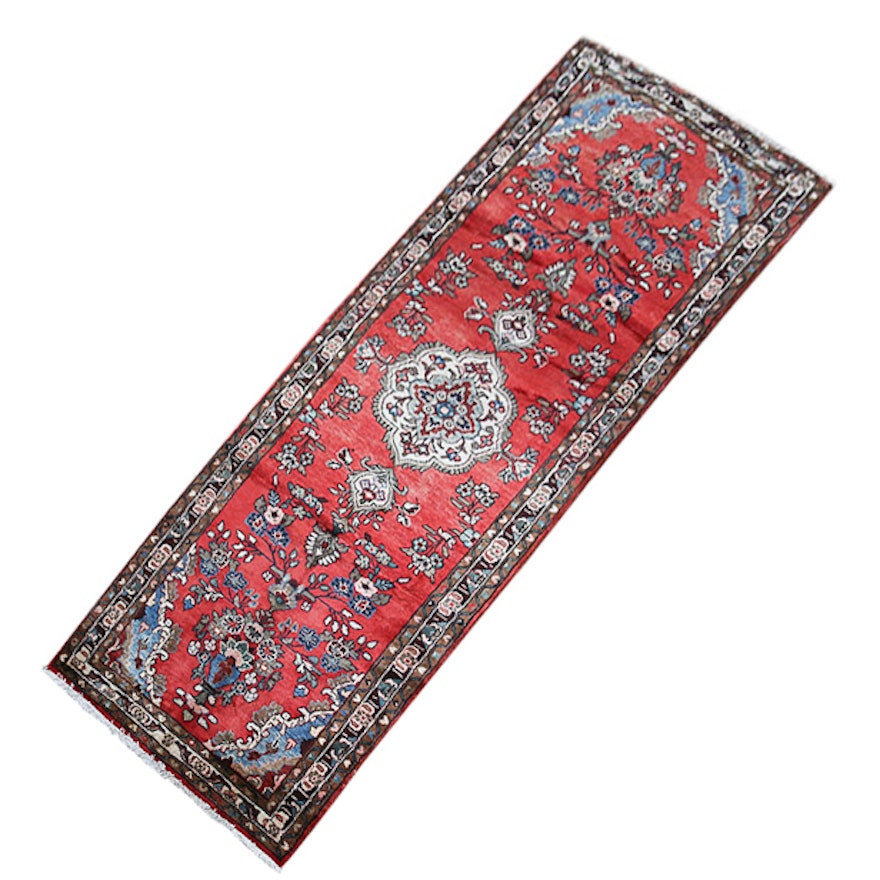 Hand-Knotted Persian Hamadan Wool Carpet Runner