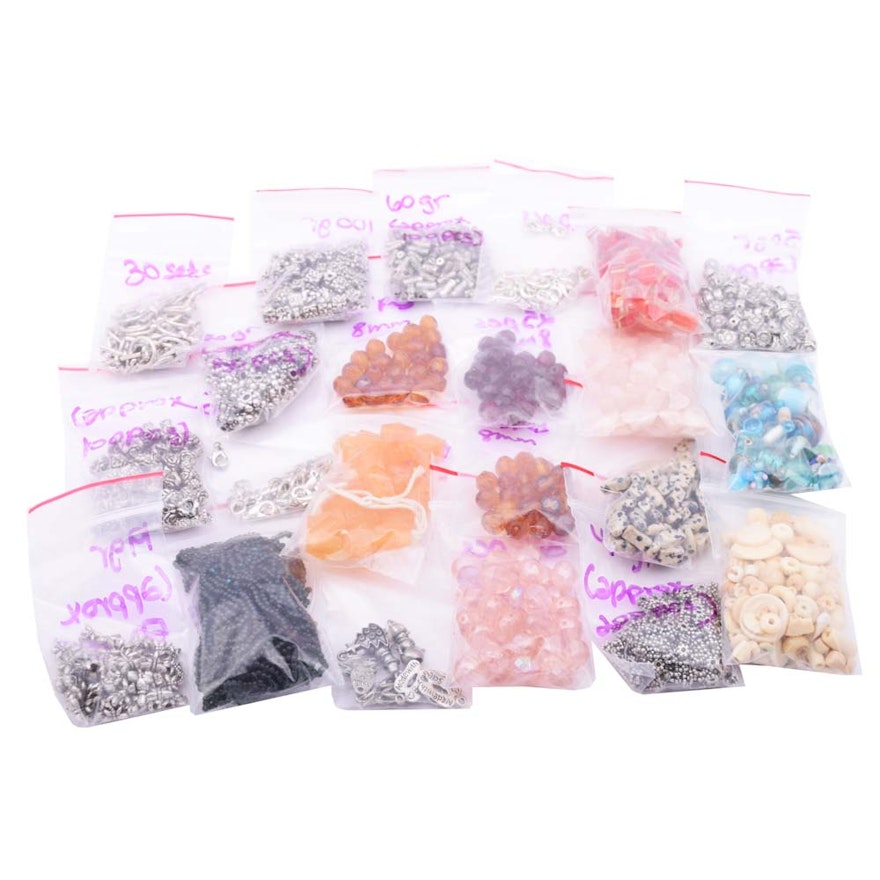 Large Collection of Assorted Beads, Components, and Jewelry Making Findings