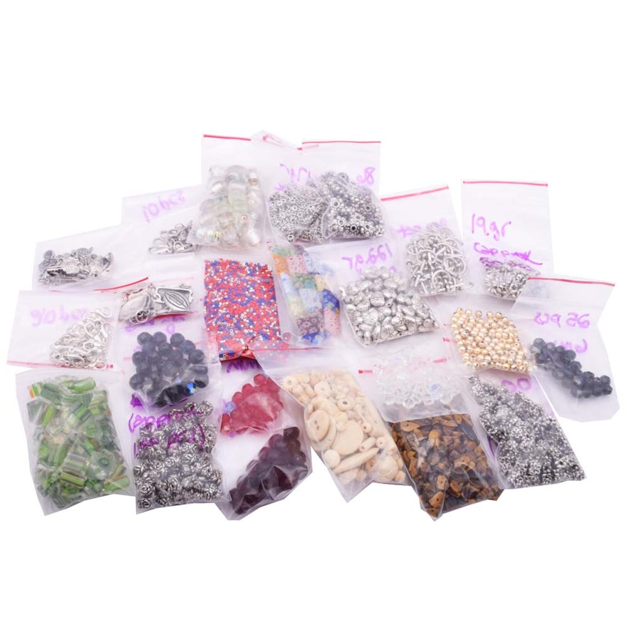 Large Collection of Assorted Beads, Components, and Jewelry Making Findings