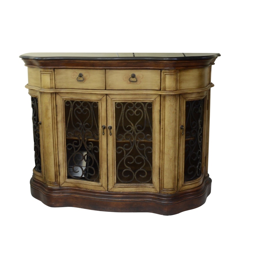 Mediterranean Style Console Cabinet with Black Granite Top