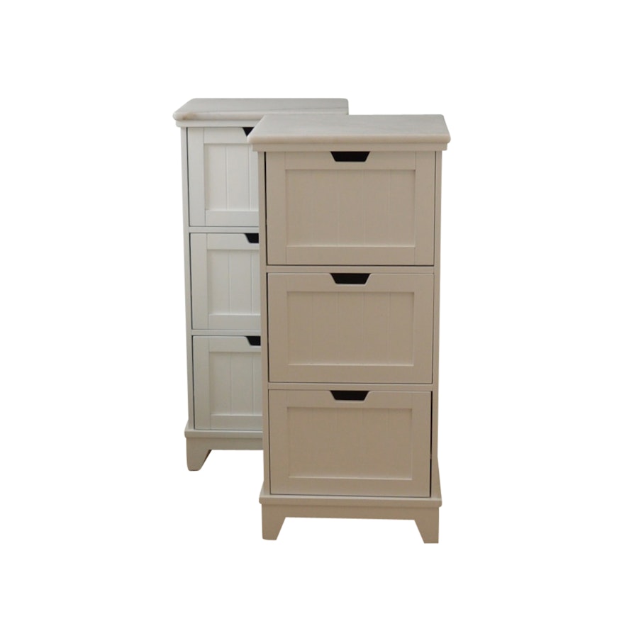 Pair of Marble Top Storage Cabinets