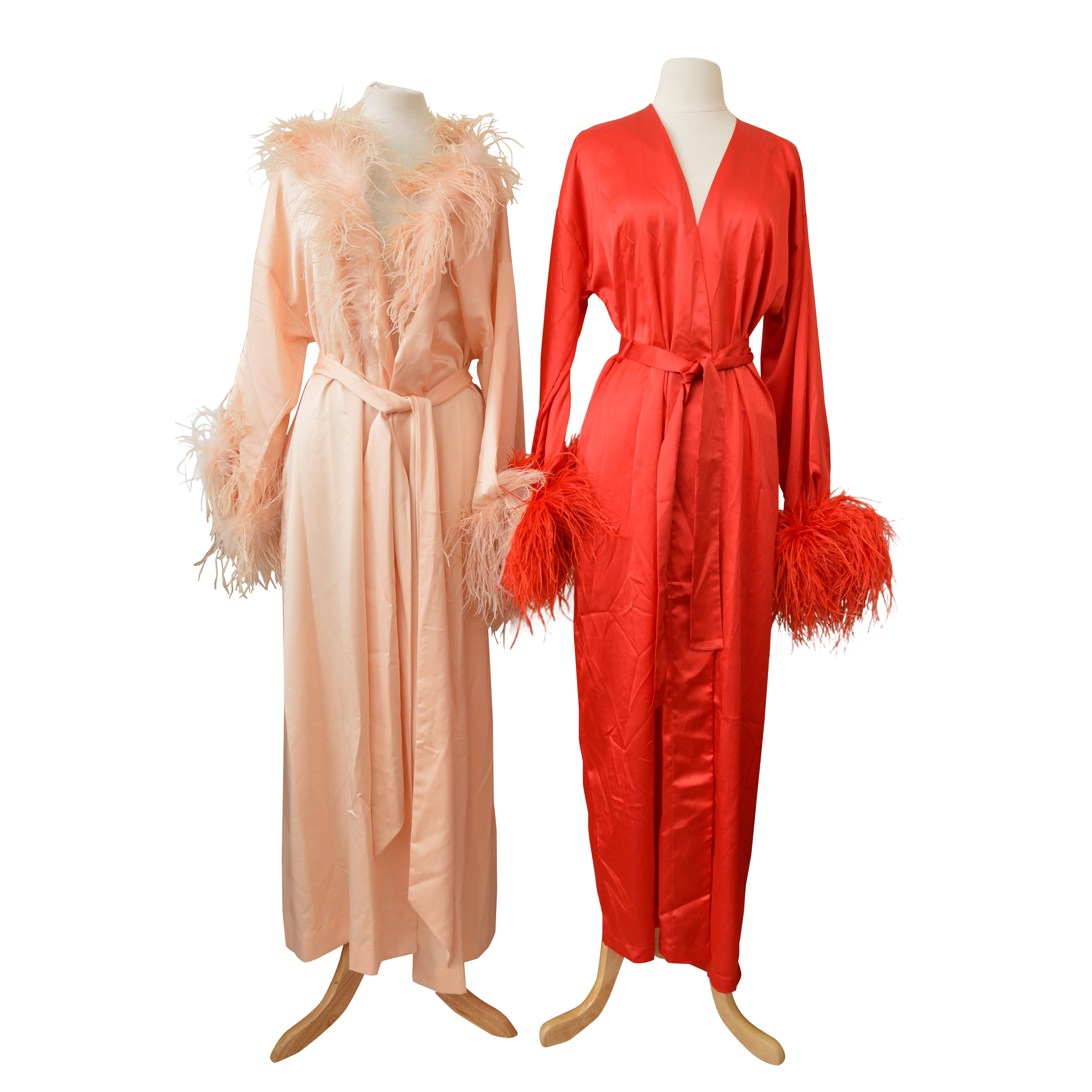 Pair of Vintage Marabou Feather-Trimmed Robes Including Valentino Intimo