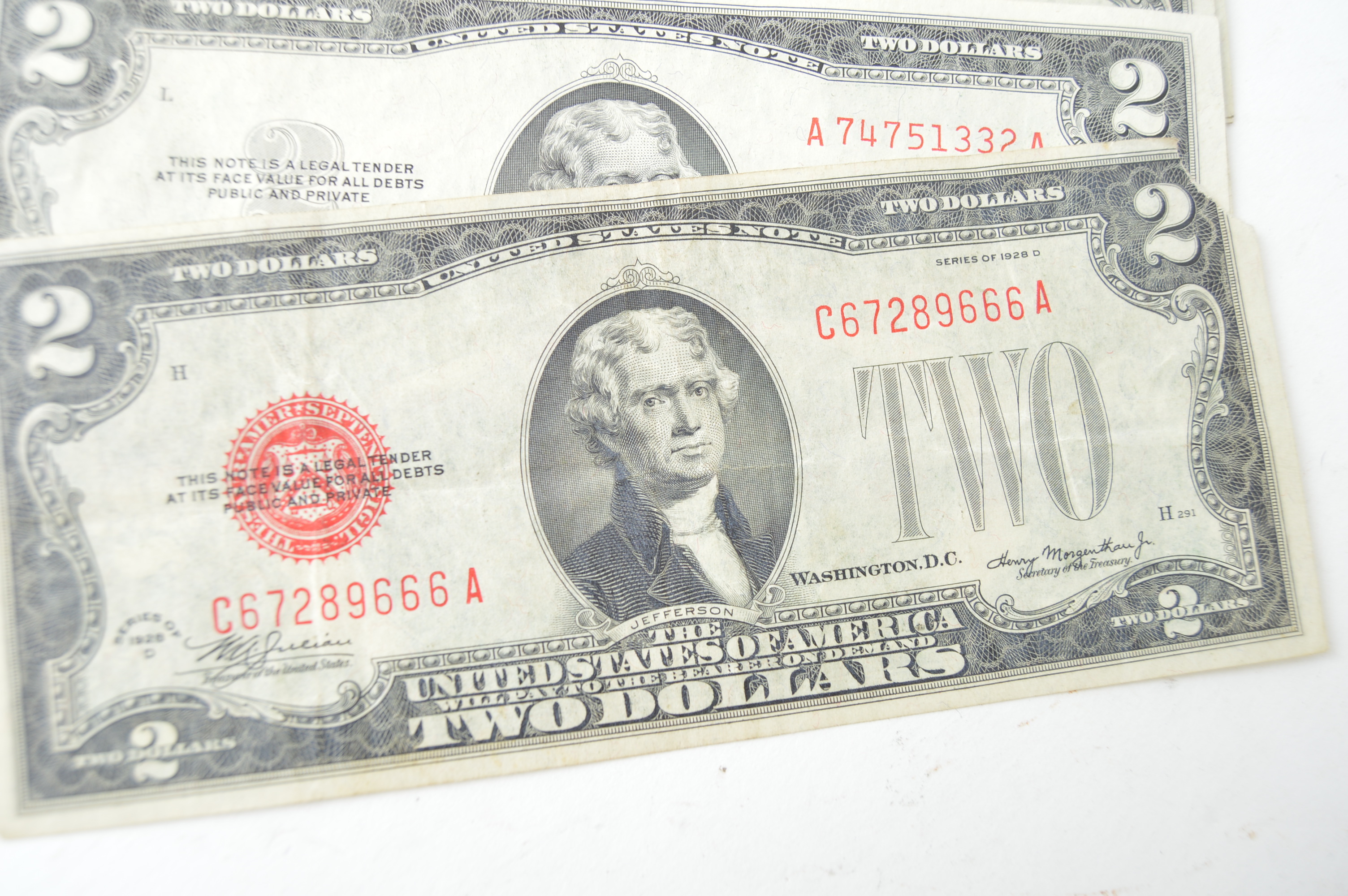 Eleven Red Seal 1926, 1953 B, 1953C United States Two Dollar Notes