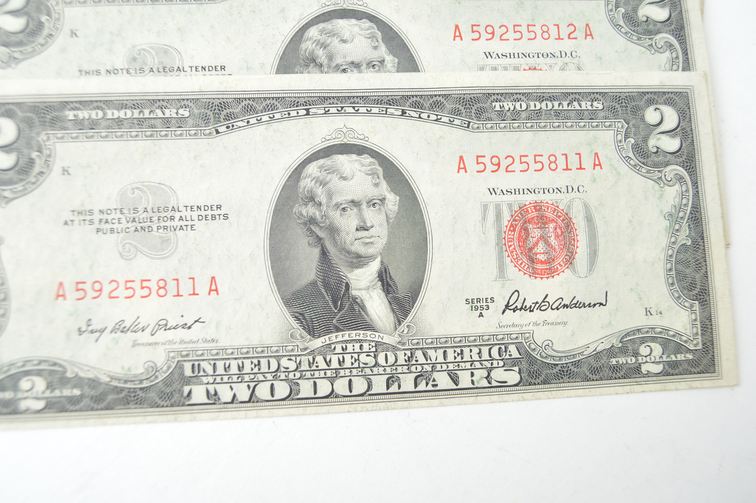 Eleven Red Seal 1926, 1953 B, 1953C United States Two Dollar Notes
