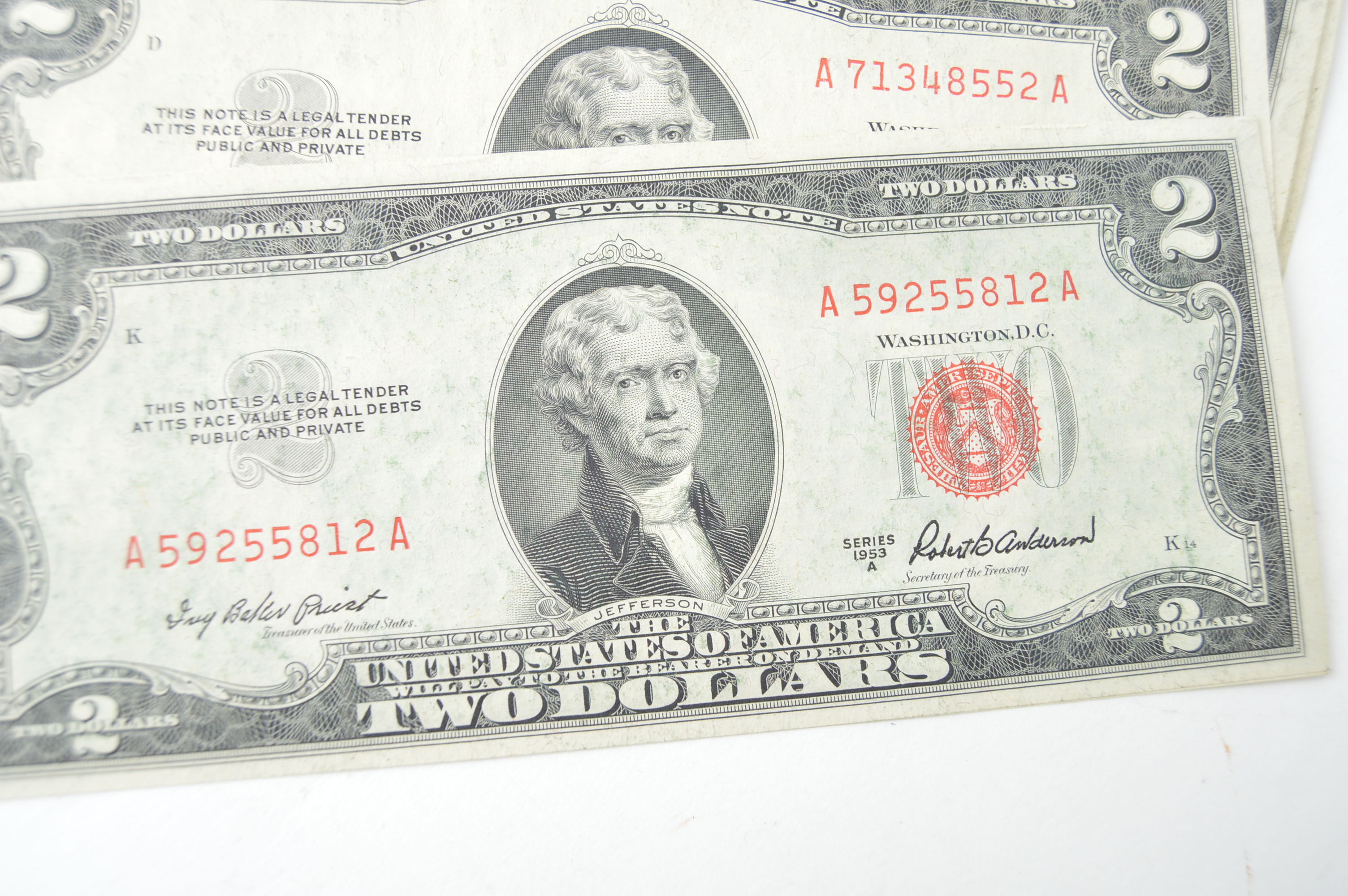 Eleven Red Seal 1926, 1953 B, 1953C United States Two Dollar Notes