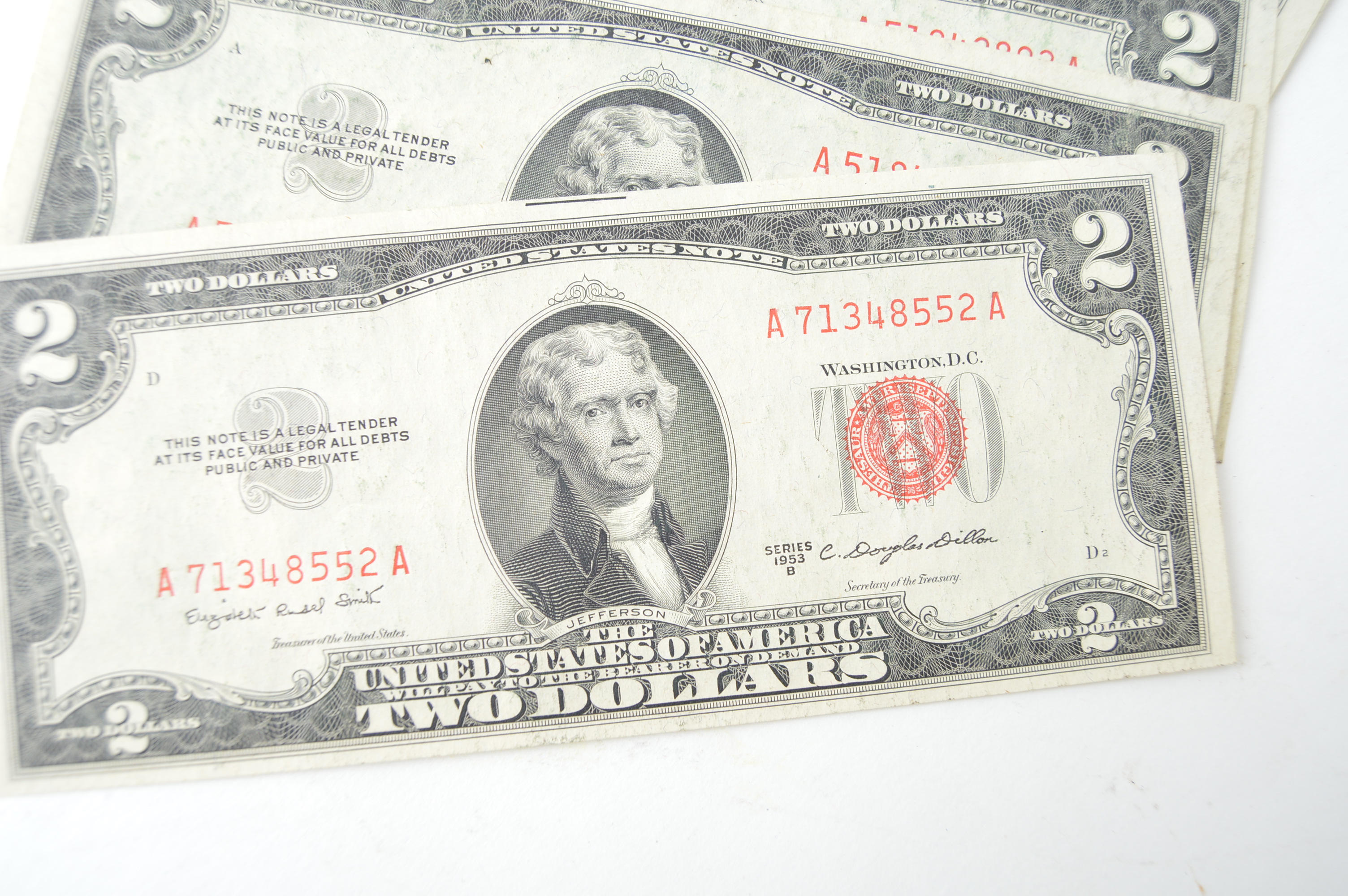 Eleven Red Seal 1926, 1953 B, 1953C United States Two Dollar Notes
