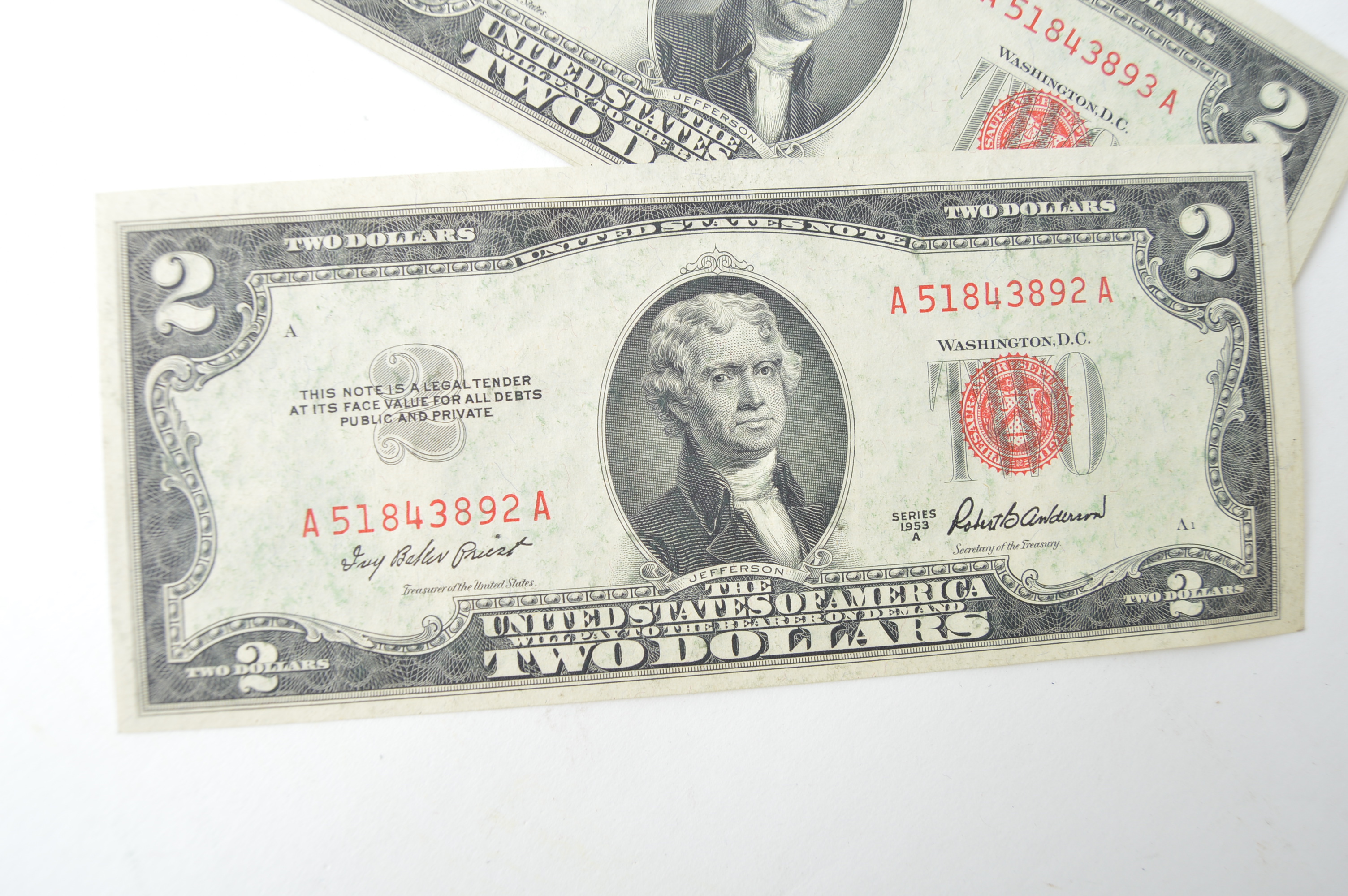 Eleven Red Seal 1926, 1953 B, 1953C United States Two Dollar Notes