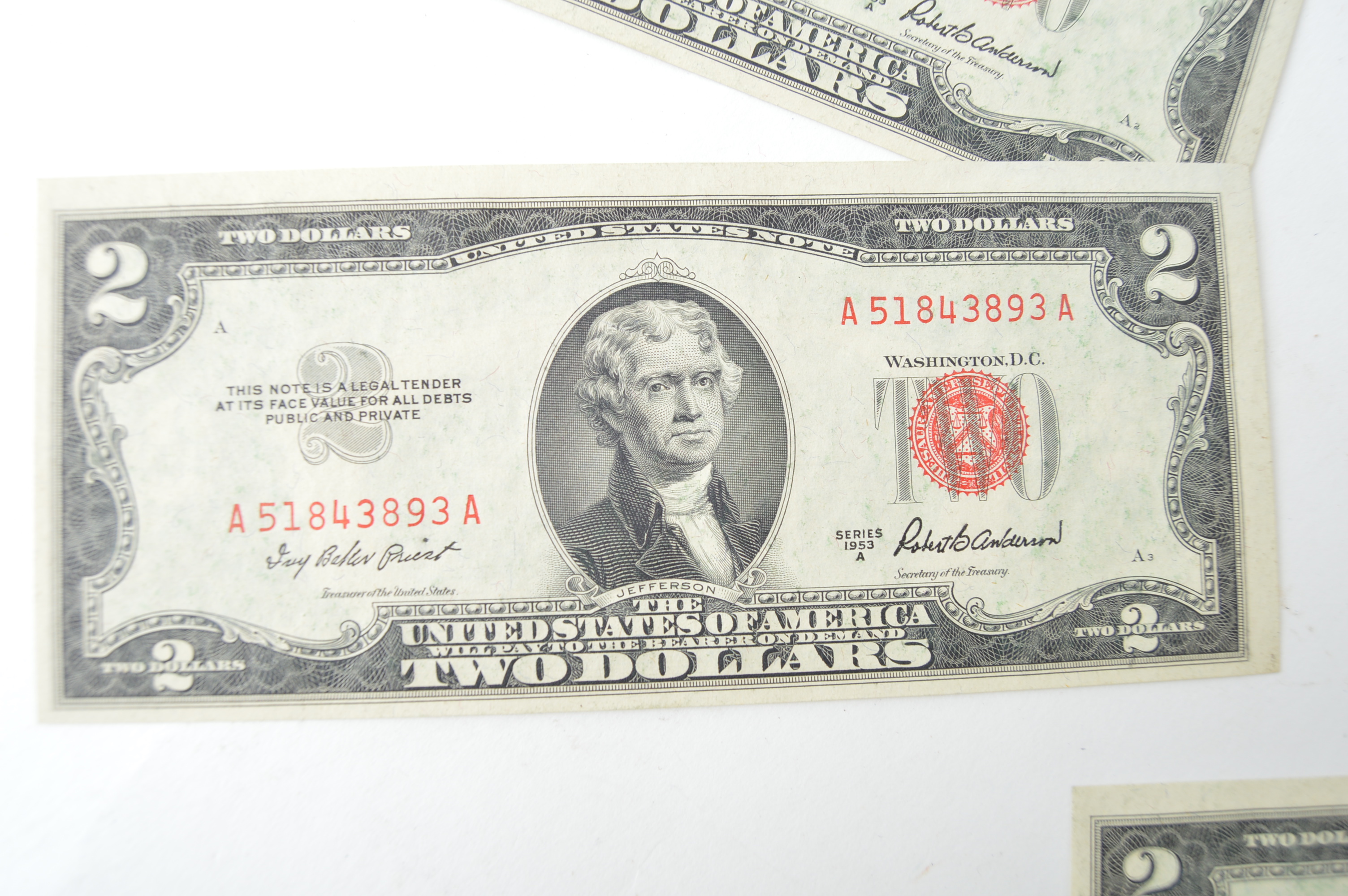 Eleven Red Seal 1926, 1953 B, 1953C United States Two Dollar Notes