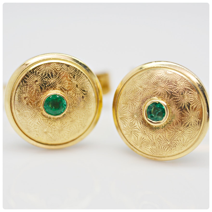 14K Yellow Gold Emerald Cufflinks