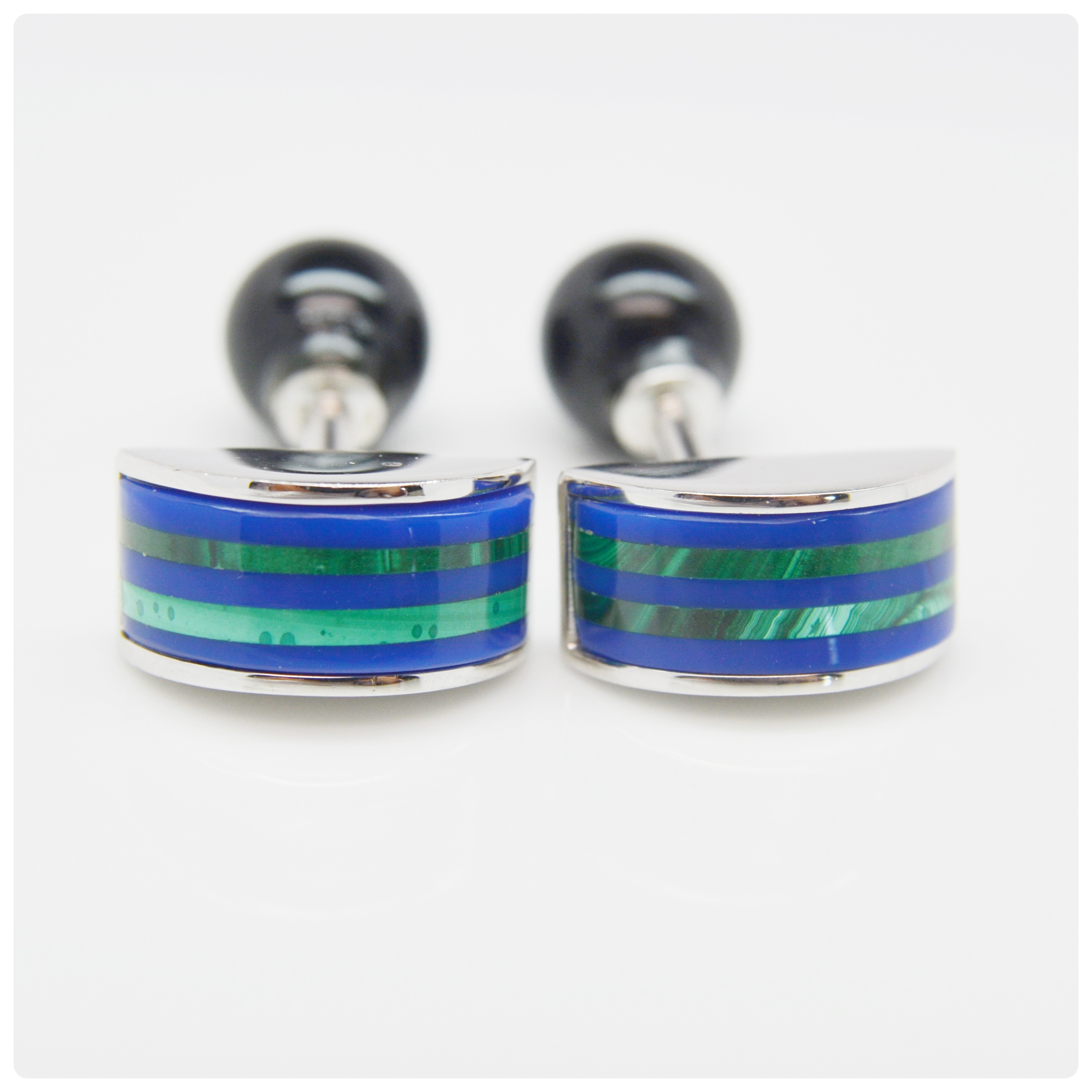 Onyx and Malachite Silver Tone Cufflinks