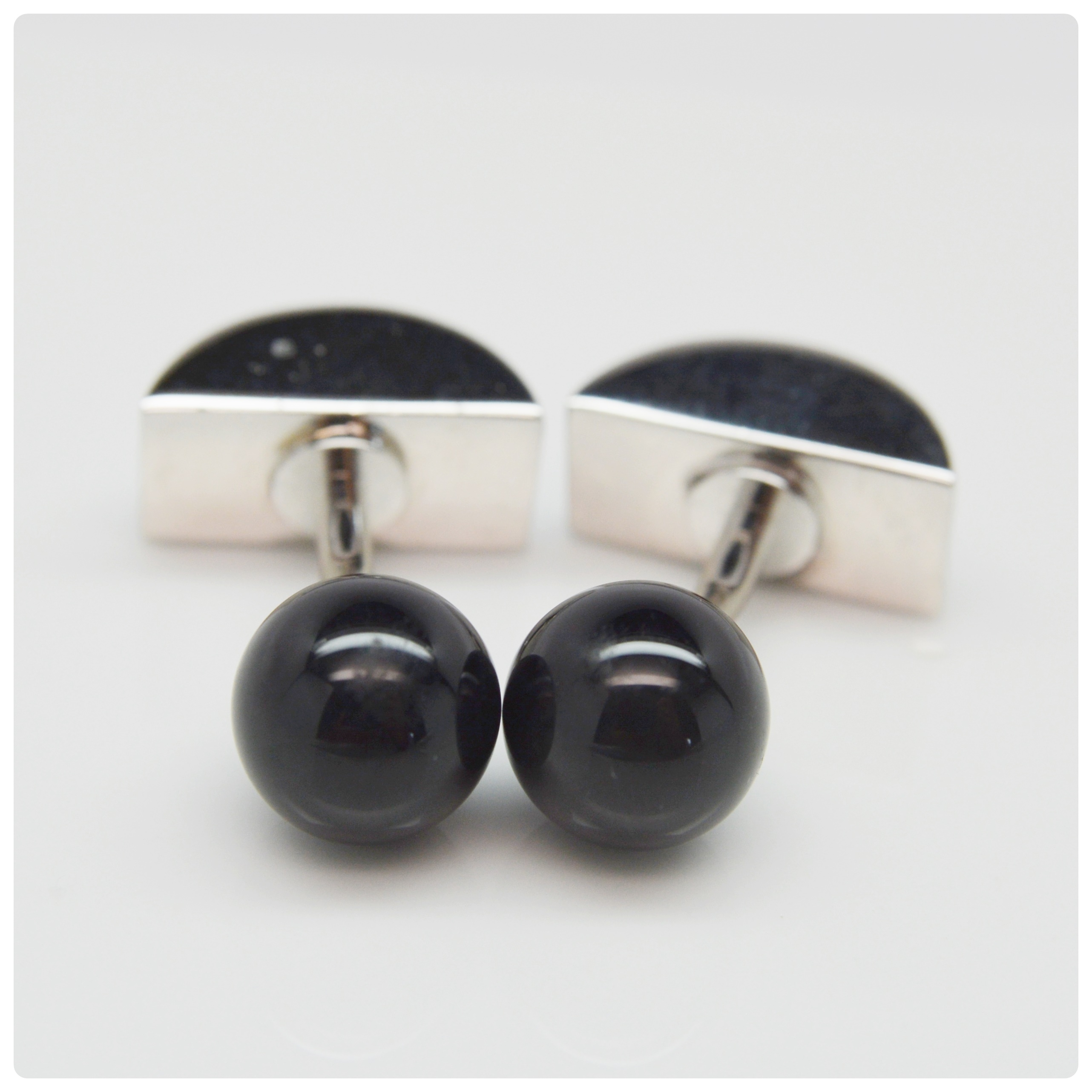 Onyx and Malachite Silver Tone Cufflinks