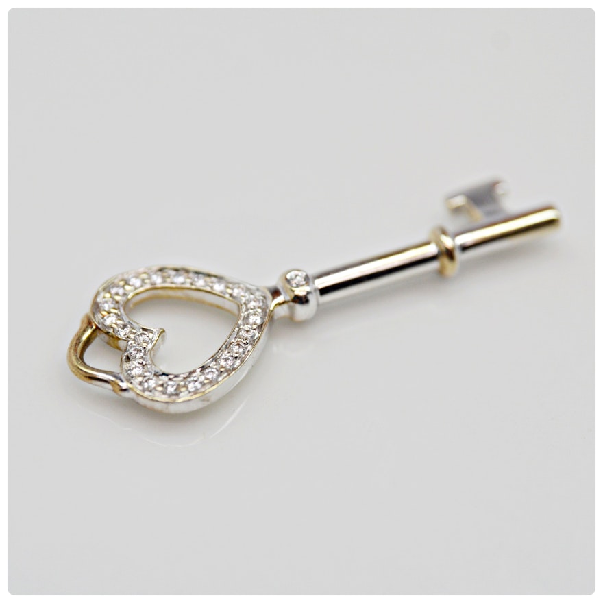 Tiffany & Co. 18K White Gold Diamond Key Pendant