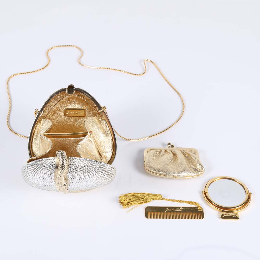 Judith Leiber Austrian Crystal Serpent Minaudière Evening Clutch Purse