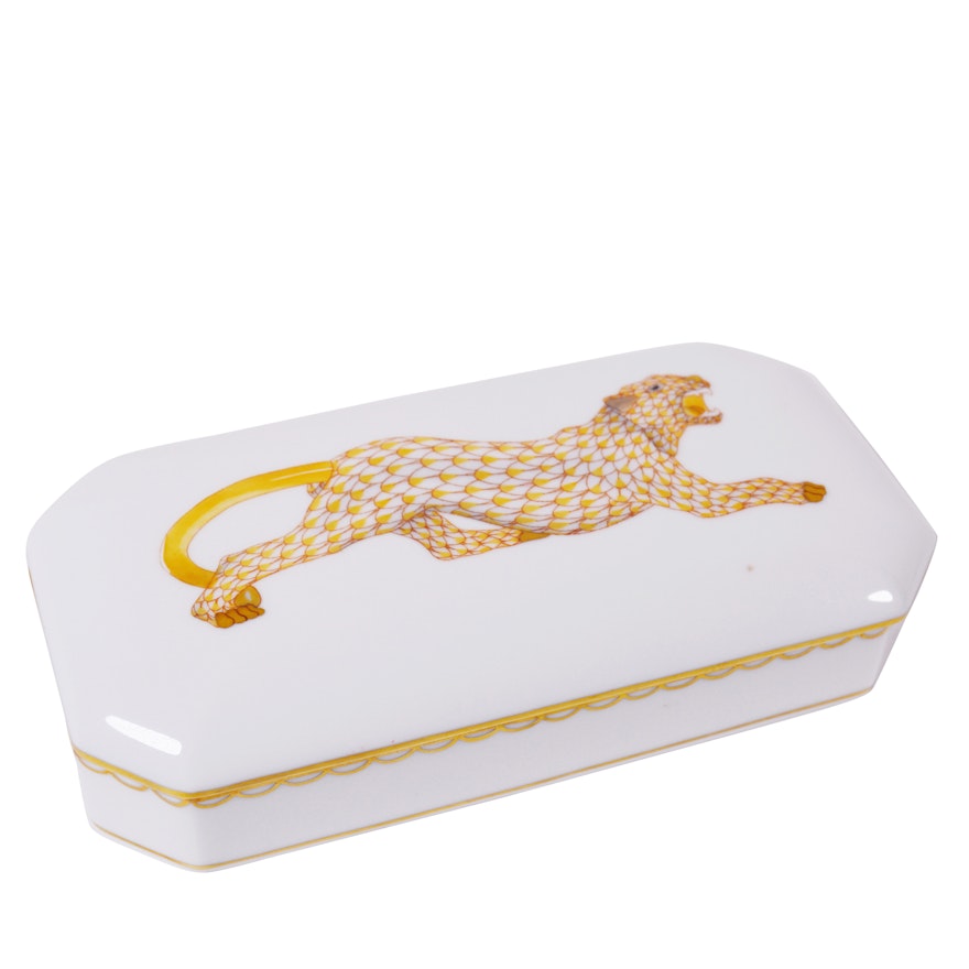 Herend First Edition Leopard Oblong Porcelain Trinket Box