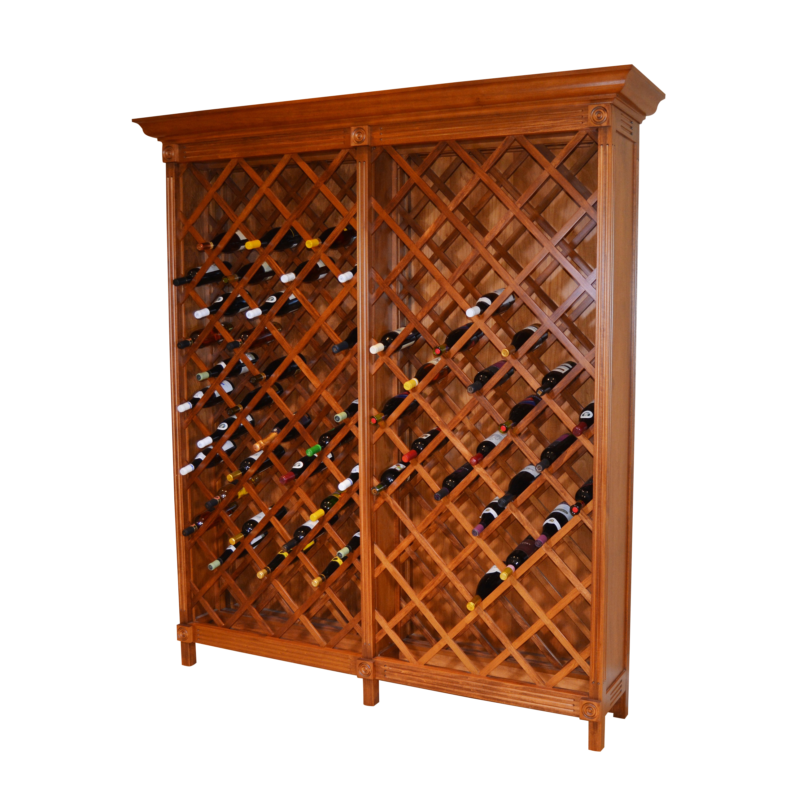 Freestanding Wood Stained Lattice Wine Rack