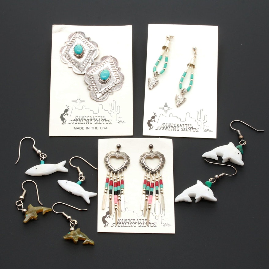 Sterling Silver and Costume Imitation Stone Earrings