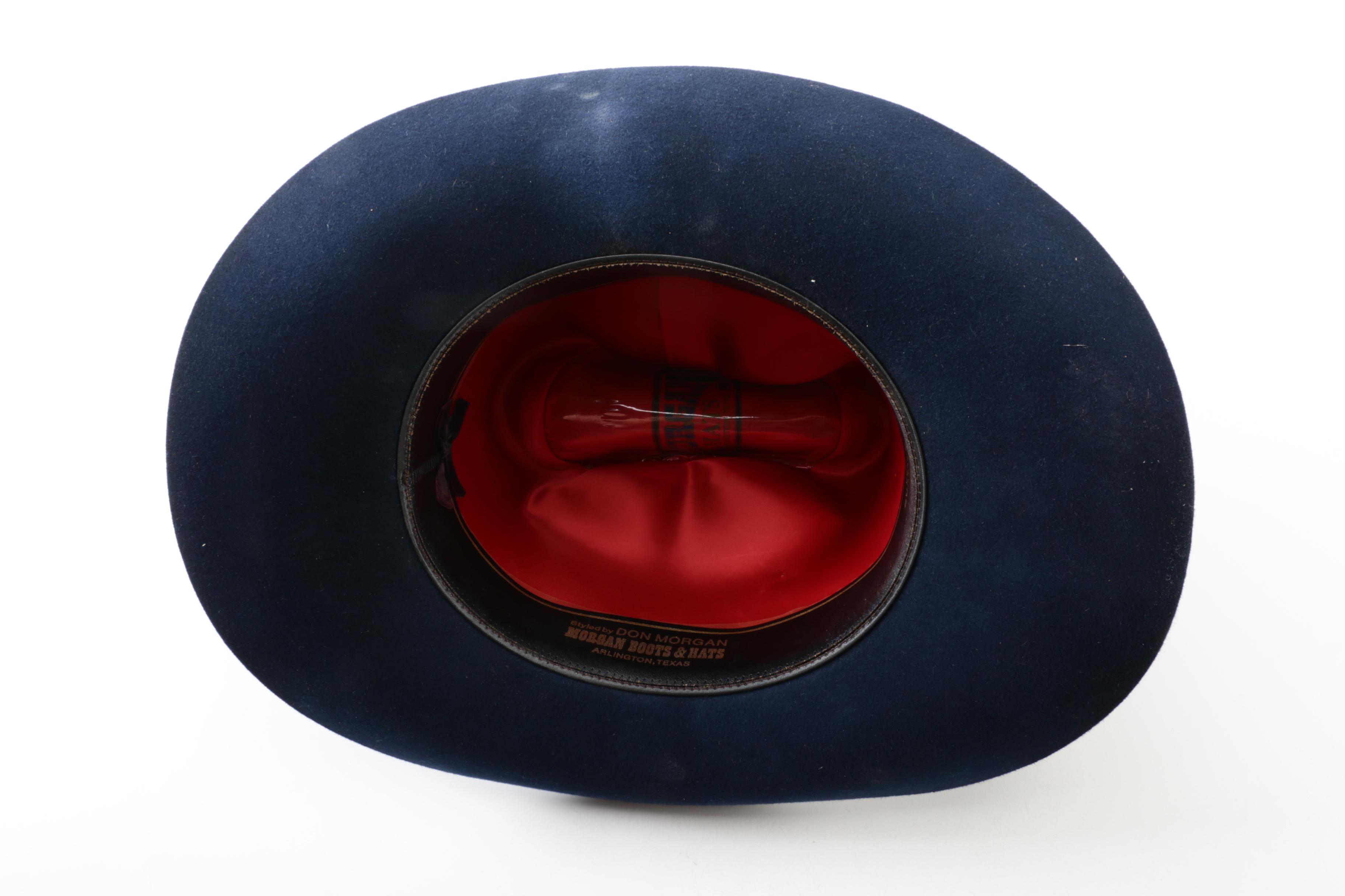 Morgan Boots & Hats Blue Felt Western Hat with Feathers and Coca-Cola Umbrella