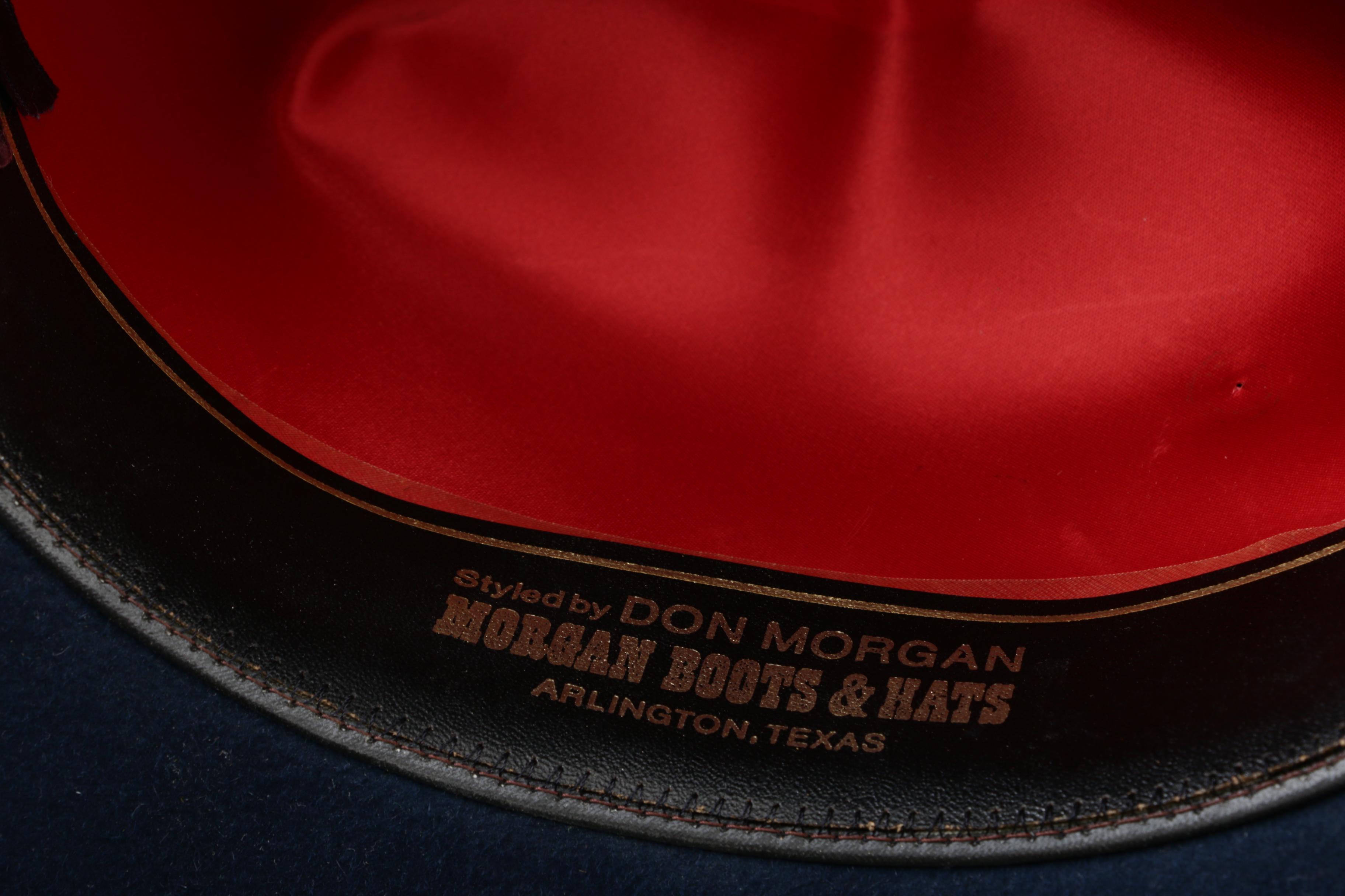 Morgan Boots & Hats Blue Felt Western Hat with Feathers and Coca-Cola Umbrella