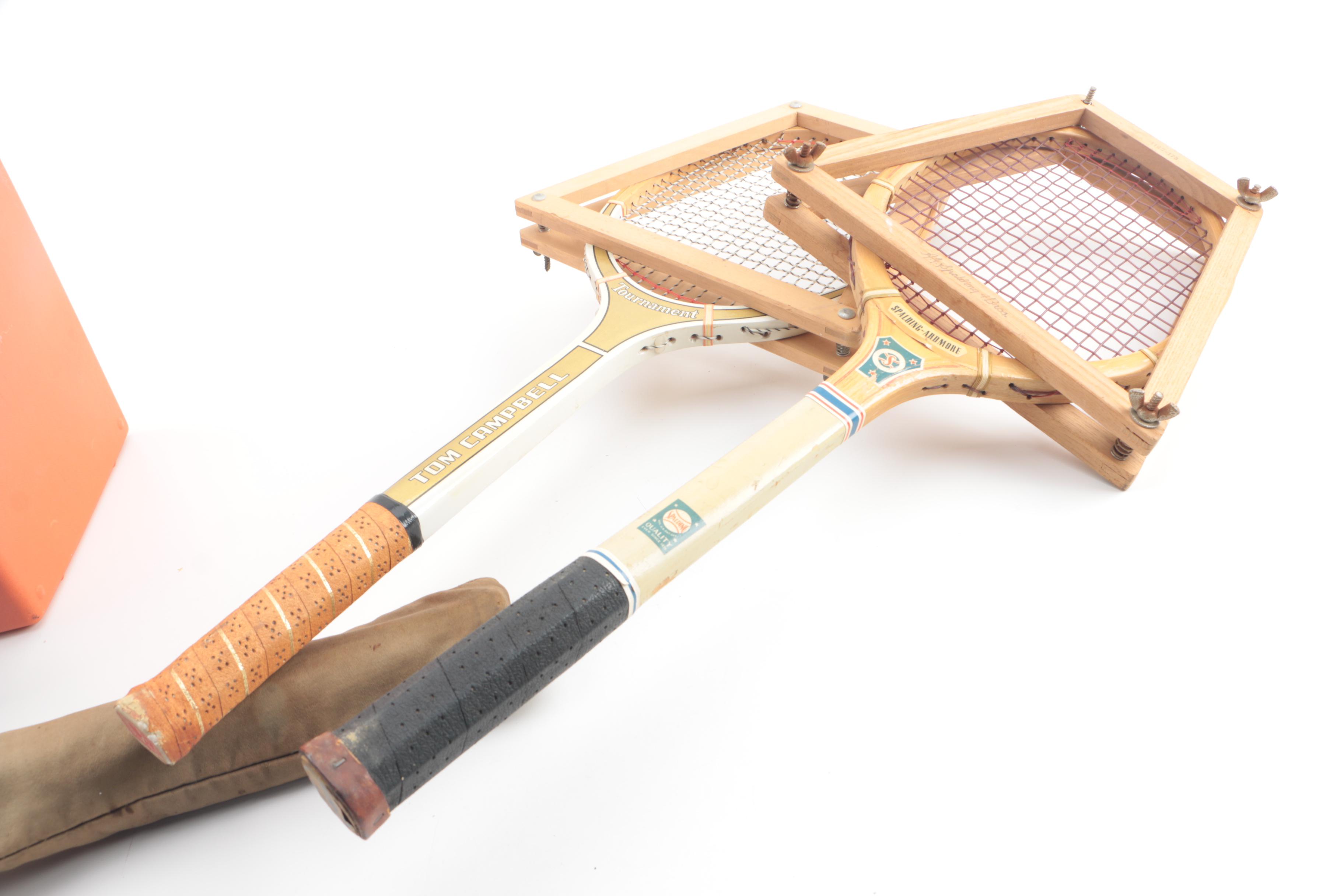 Vintage Tennis, Ping Pong, and Badminton Equipment and Cooler