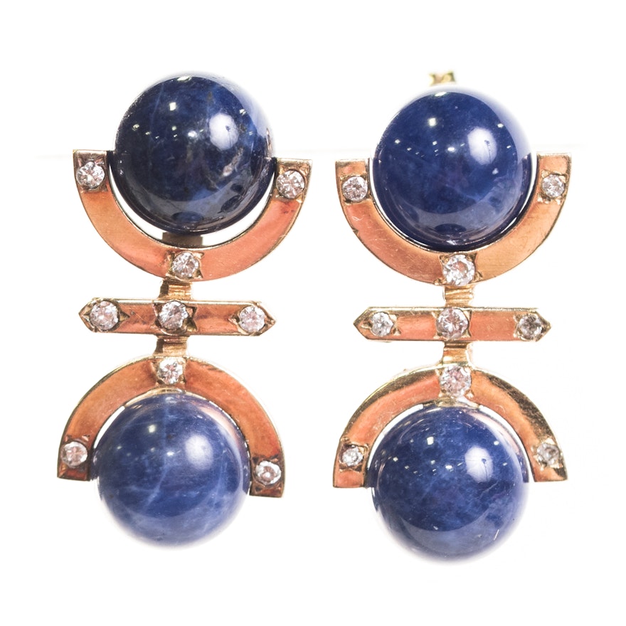 18K Yellow Gold, Lapis Lazuli, and Diamond Earrings